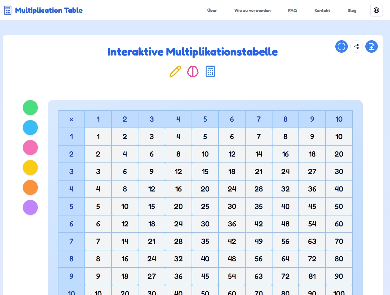 곱셈 차트 - 대화식 차트에서 무료로 곱셈을 배우십시오 |MultiplicationChart.cc 미디어 1