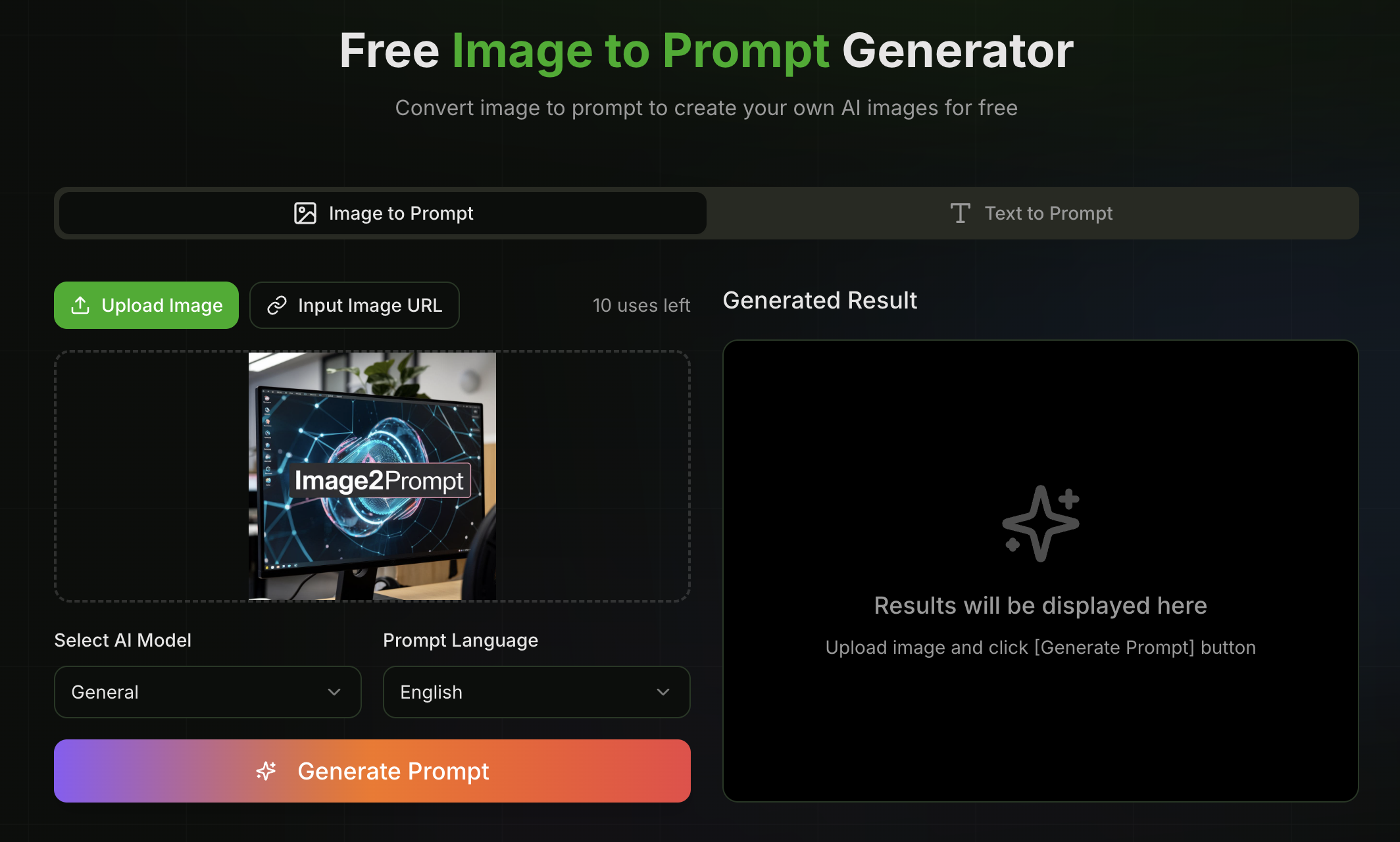 Média Image2Prompt - Outil gratuit basé sur l'IA pour l'analyse d'images et la génération d'images IA - "Image2Prompt est une plateforme d'IA gratuite et complète qui convertit les images en invites détaillées ET génère de superbes images d'IA à l'aide de Flux (Schnell/Dev/Pro/Ultra), Stable Di 1