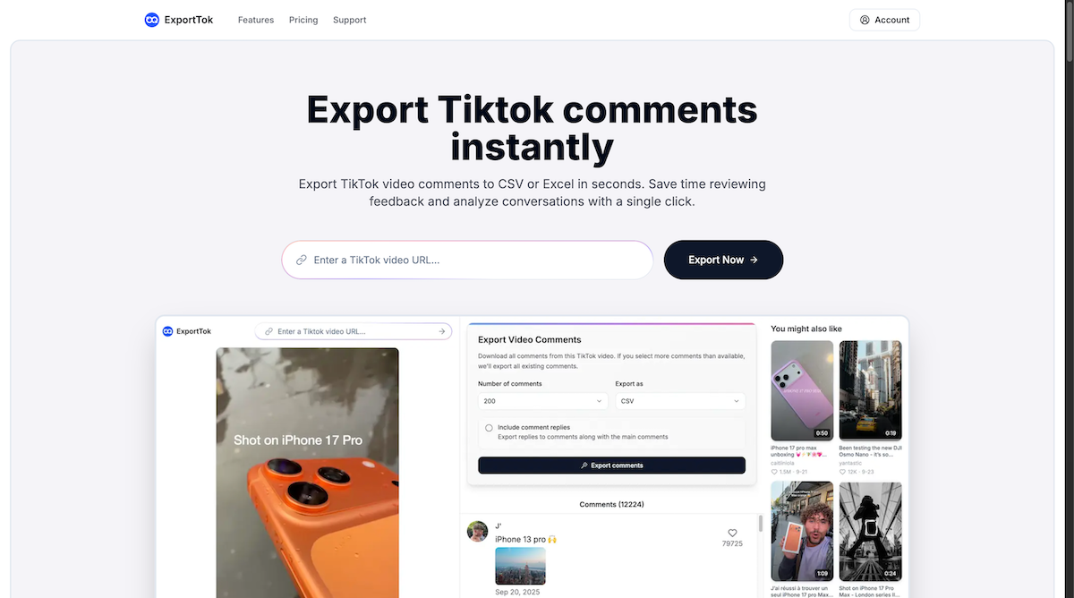 Média Exportations - Exportez instantanément les commentaires Tiktok 1