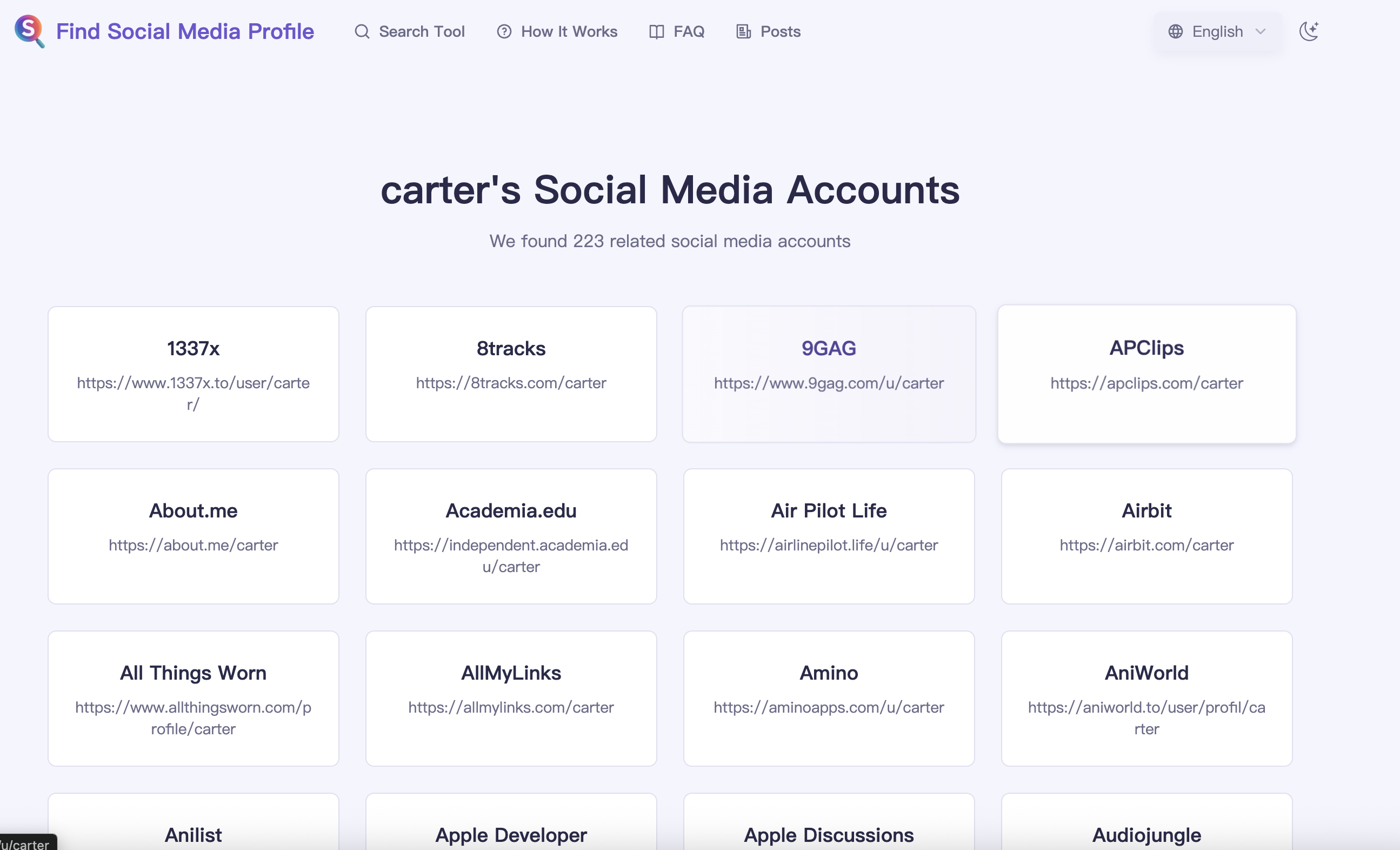 소셜 미디어 프로필 찾기 - 400개 이상의 플랫폼에서 사용자 이름으로 소셜 미디어 계정을 검색하고 찾으세요. 미디어 1