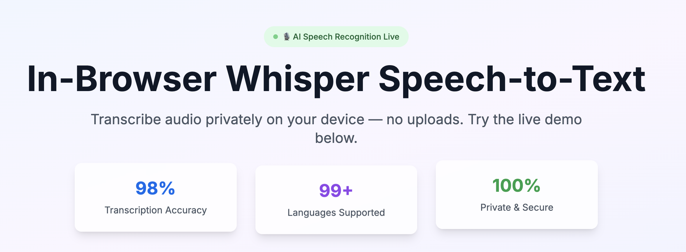 속삭임 웹 - 브라우저 내 음성 텍스트 변환 • 비공개 • 업로드 없음 미디어 1