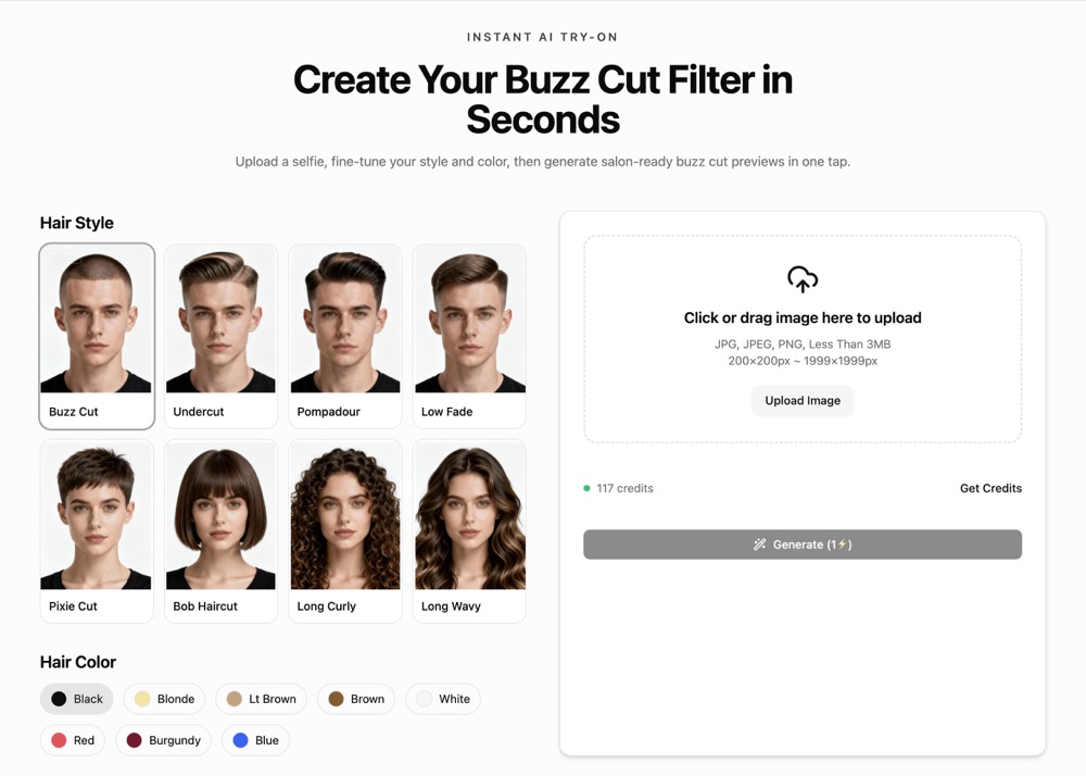 Filtro AI de corte de zumbido - Sube una selfie al filtro AI Buzz Cut y obtén una vista previa de lo que ves en Buzz Cut media 1