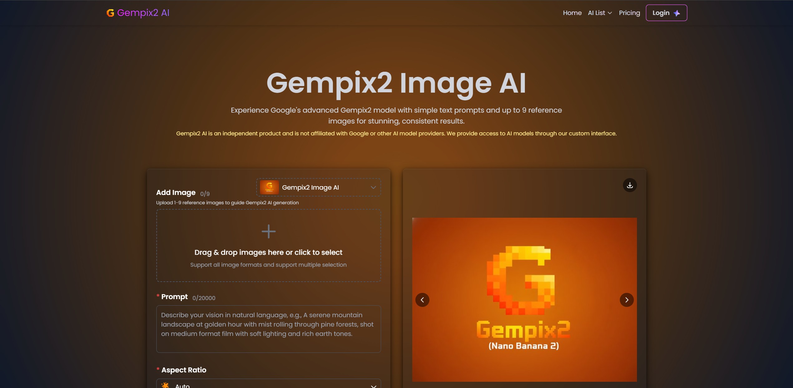 Gempix2人工智能 - 体验 Google 先进的 Gempix2 模型，通过简单的文本提示和最多 9 个参考图像，获得令人惊叹的一致结果。媒体1