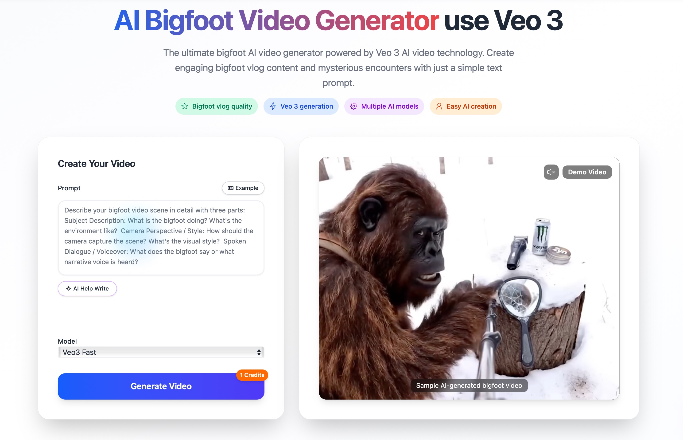 AI Bigfoot Video Generator