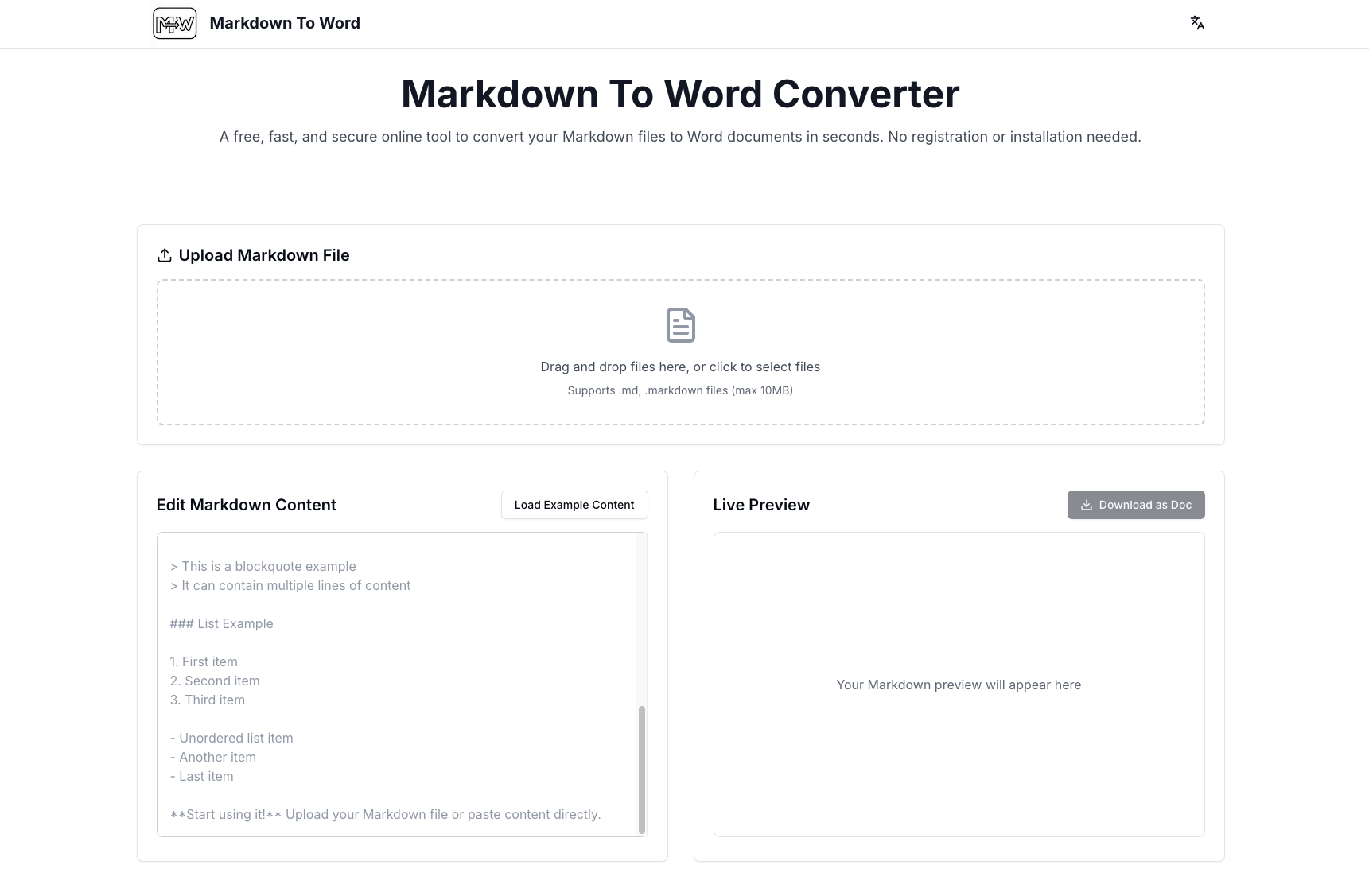 Markdown to Word - Markdown naar Word - Gratis online converter media 1