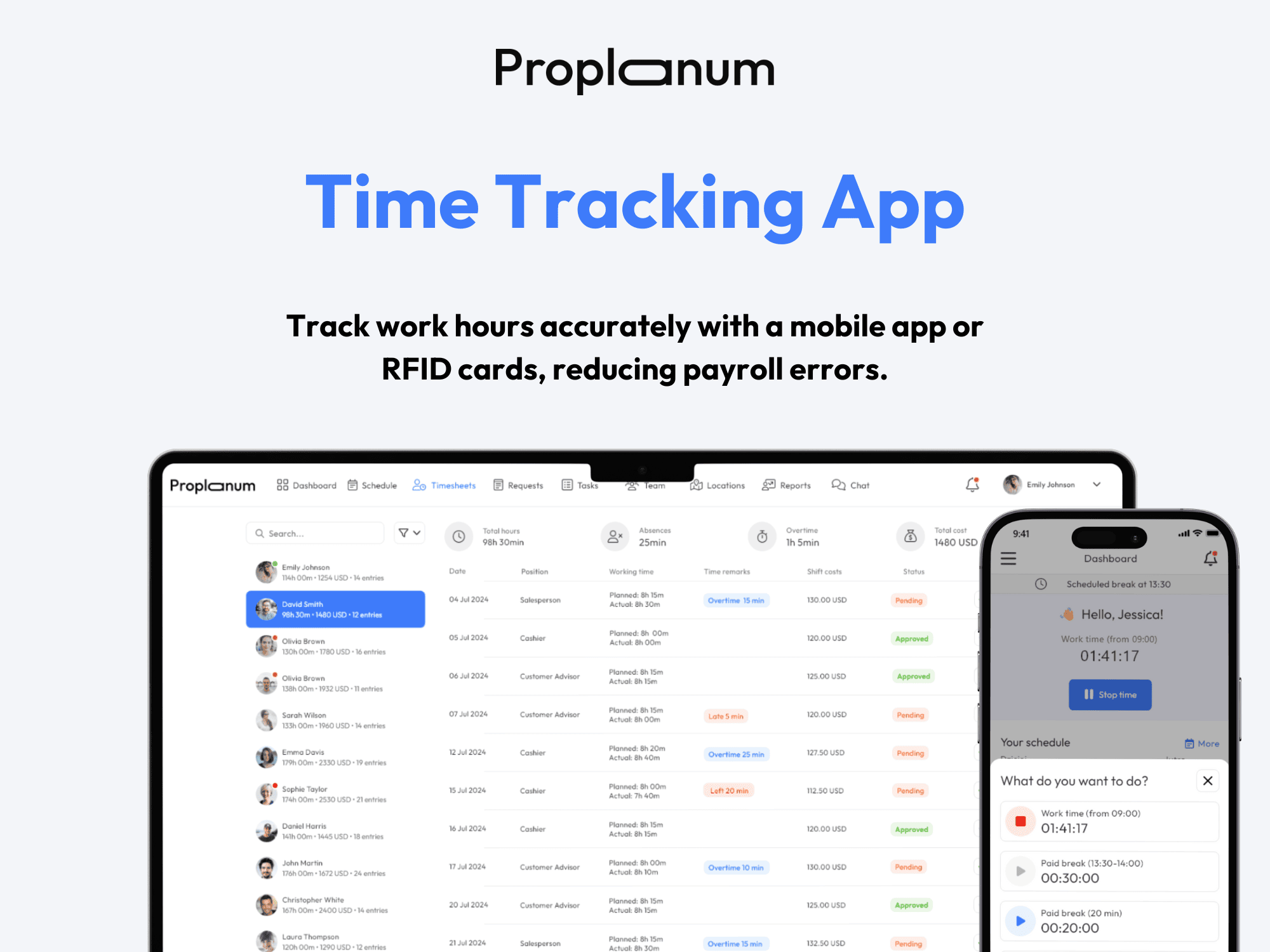 प्रोप्लेन - आधुनिक टीमों के लिए स्मार्ट शिफ्ट योजना और समय ट्रैकिंग। मीडिया 1