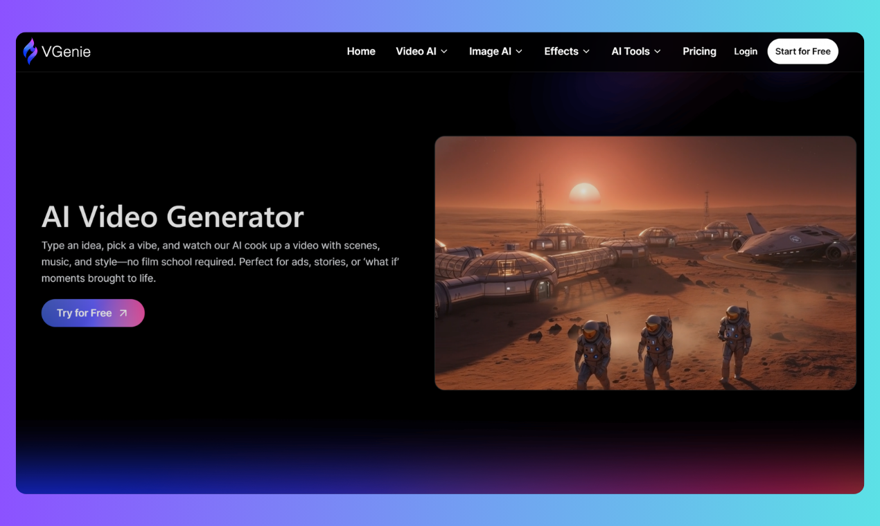 VGenie - Ultiem AI-kunstplatform: video- en beeldmaker |VGenie media 3