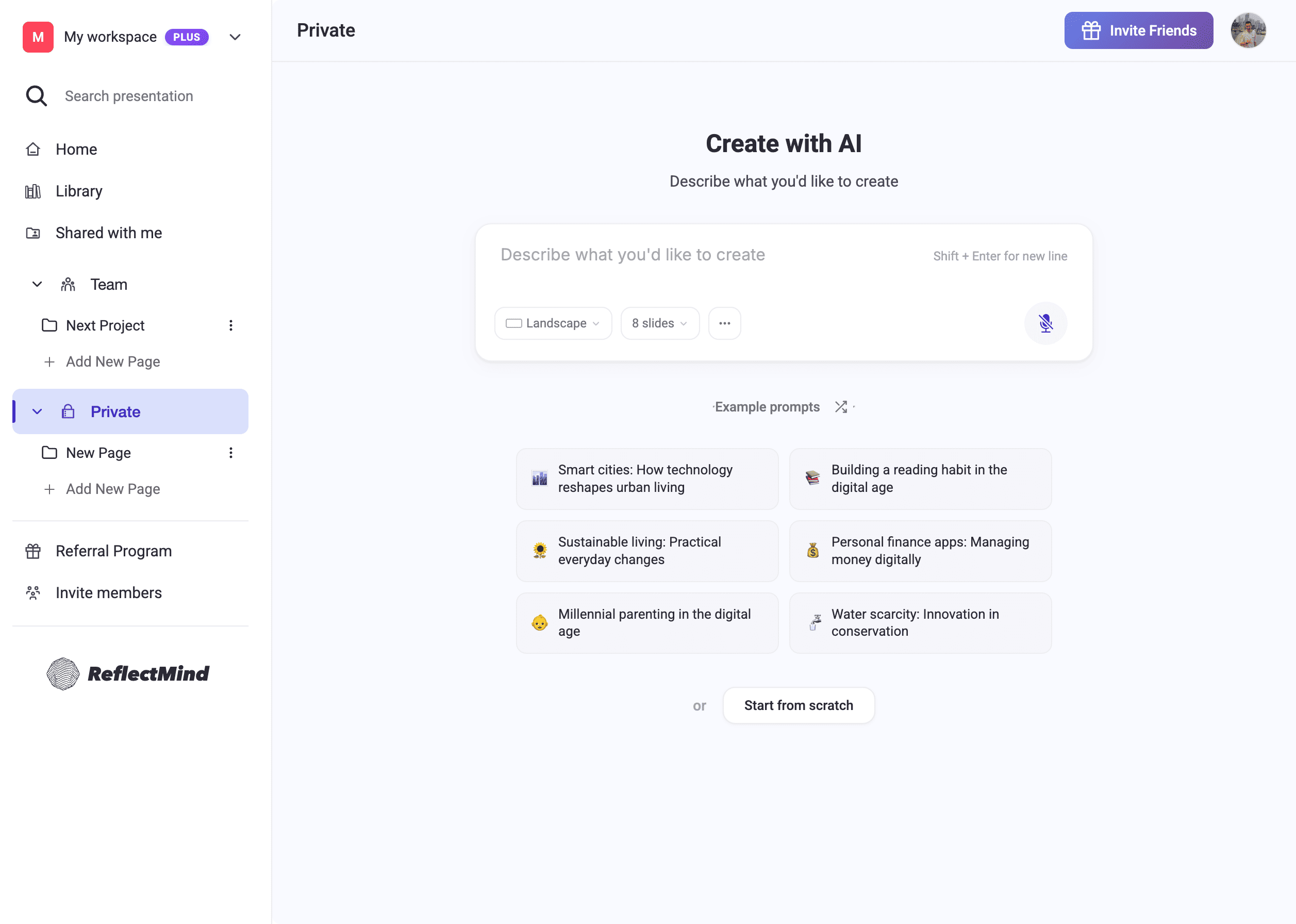 ReflectMind - Plateforme de présentation et de contenu visuel basée sur l'IA