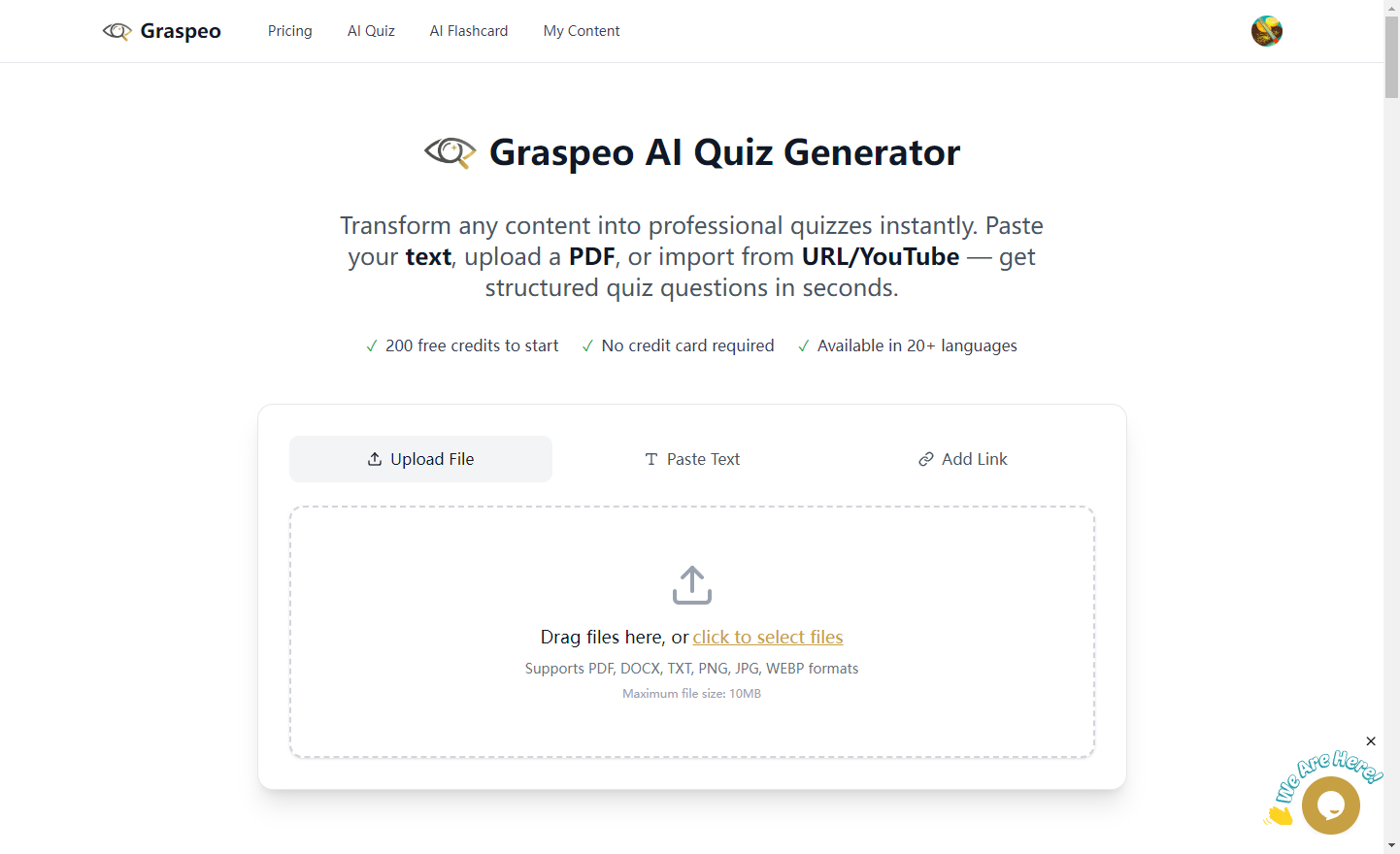 Graspeo - Convierta archivos PDF y YouTube en cuestionarios y tarjetas didácticas con IA media 1