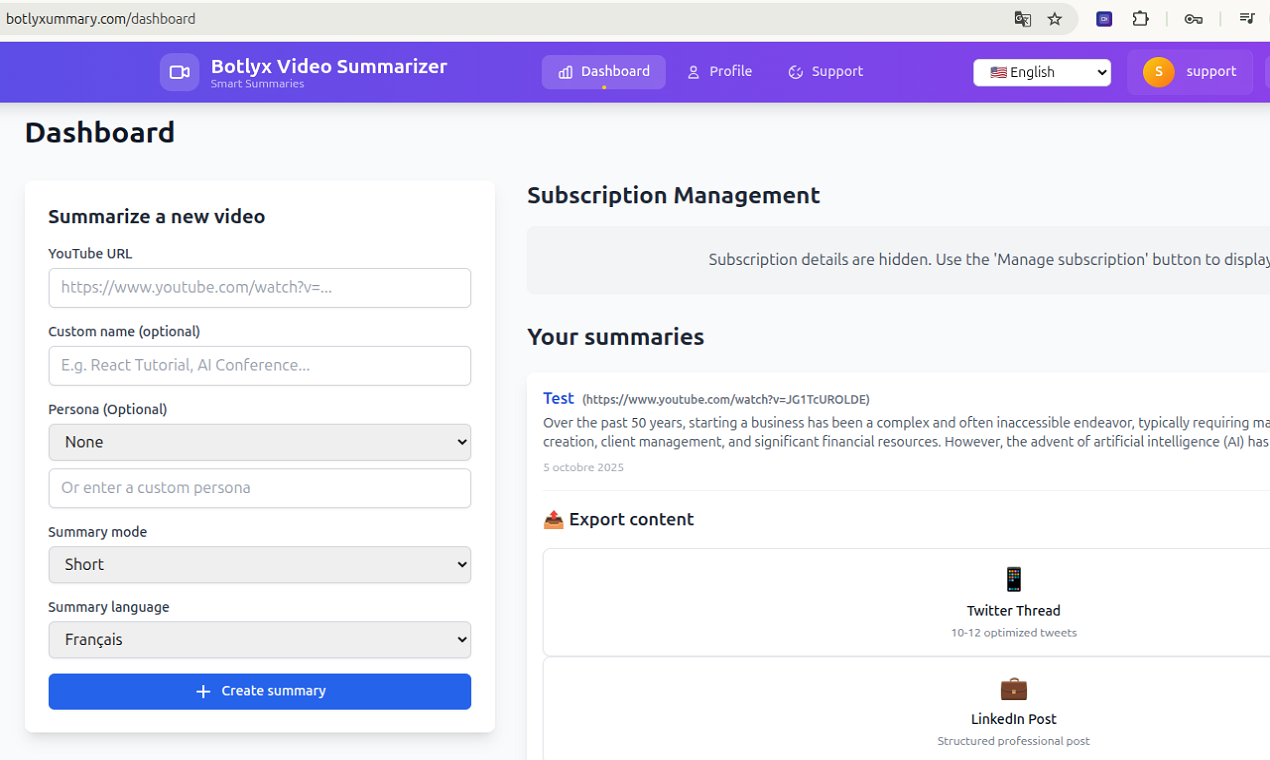 Resumen de vídeo de Botlyx - Resumidor de videos de IA, herramienta de resumen de YouTube, reutilización de contenido, conversor de video a texto, automatización de creación de contenido, media 1