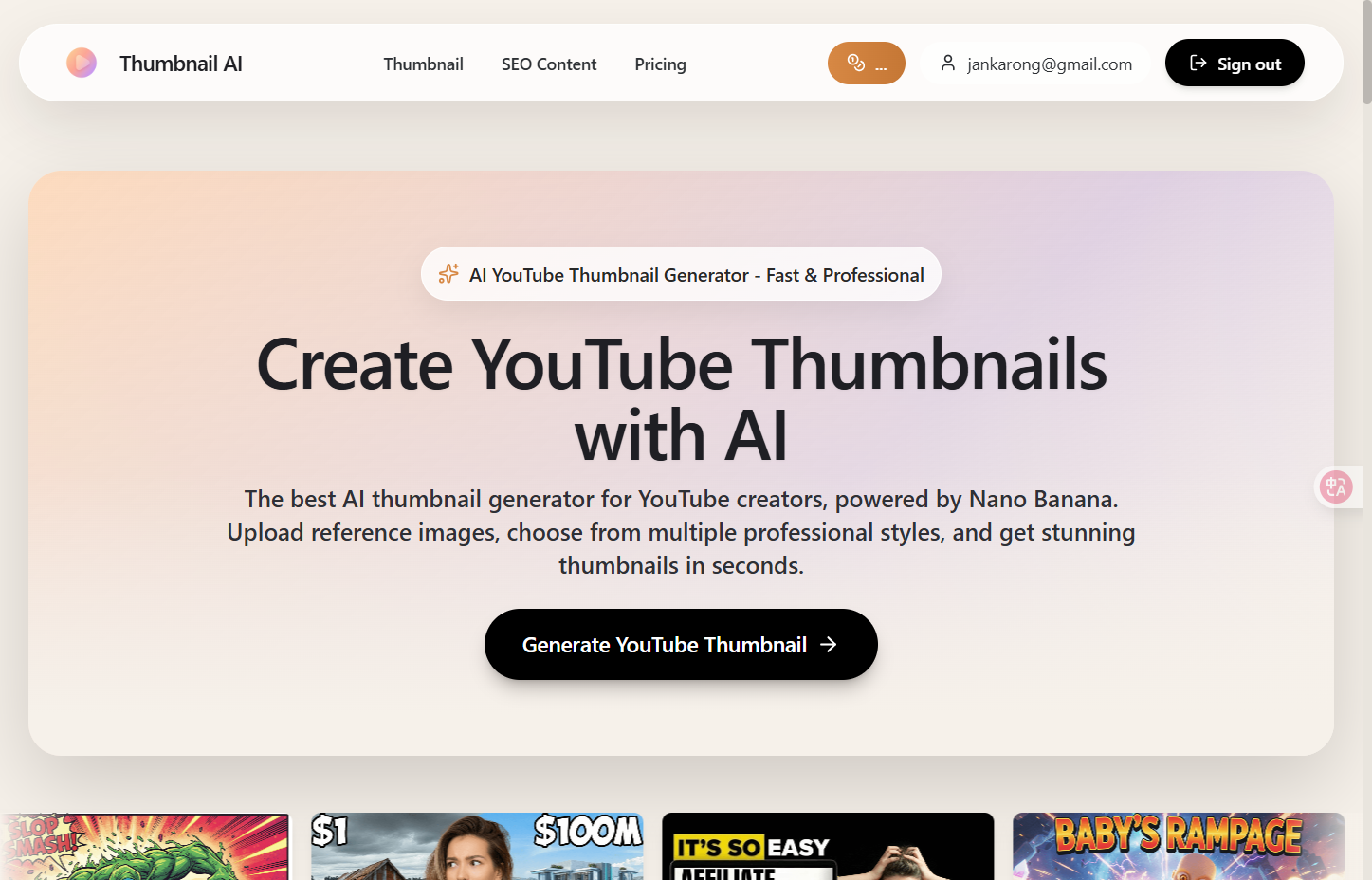 Miniatura AI - Generador de miniaturas AI de YouTube
