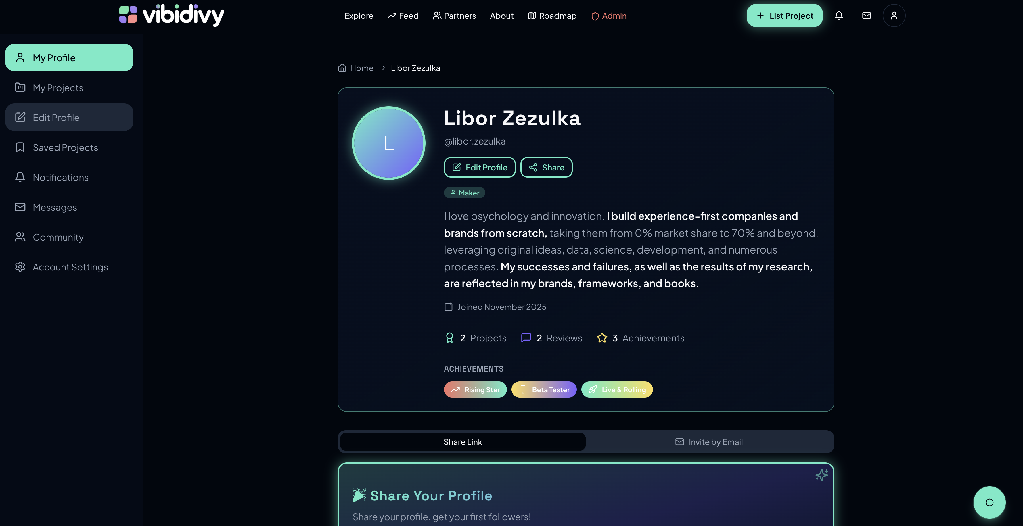 VibiDivy - Llegue temprano al 1% superior de los proyectos codificados por Vibe media 4