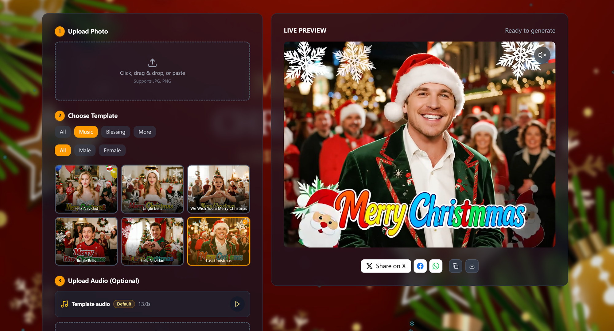 Feliz Navidad generador de videos ai - Crea vídeos navideños en minutos con IA. media 1