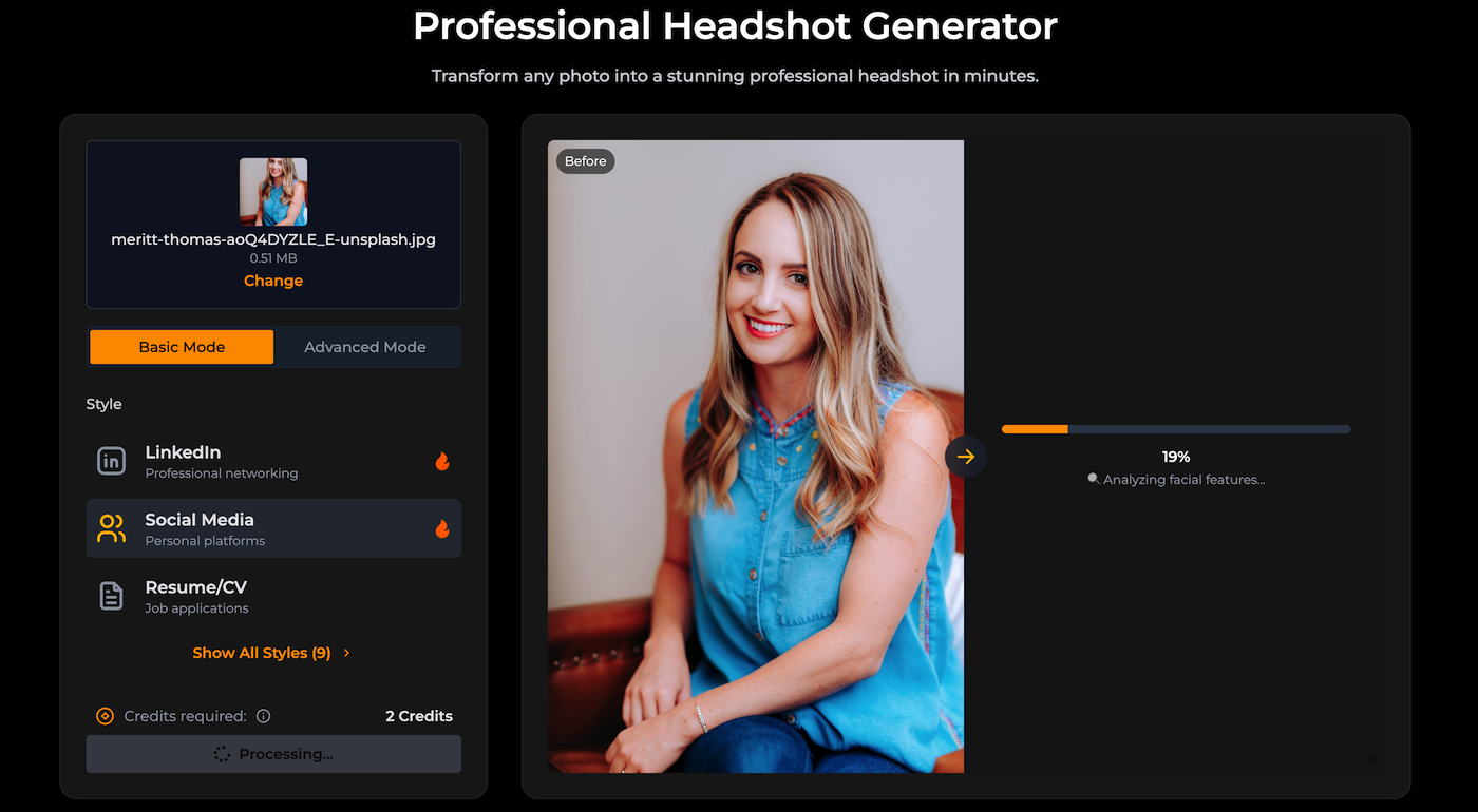 Fastheadshot - Transforma fotos casuales en retratos profesionales en segundos media 3