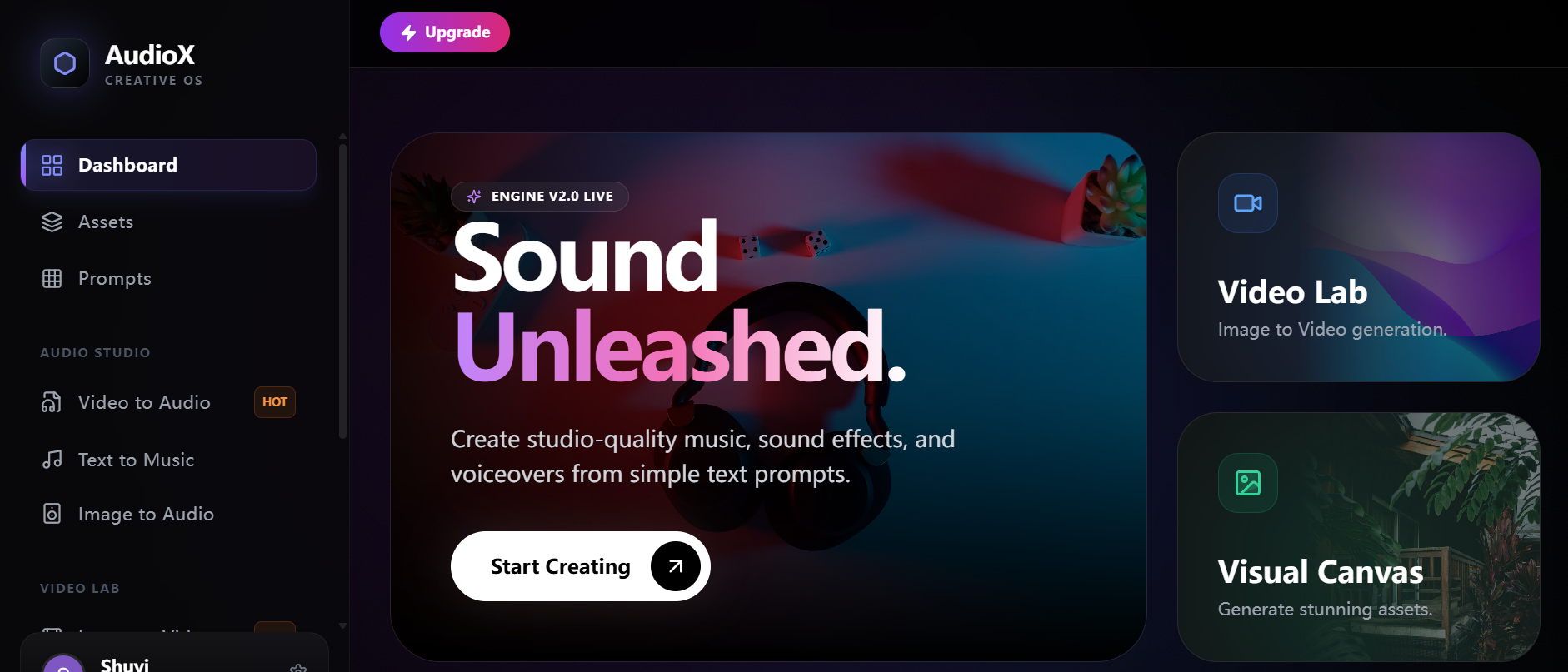 Audiox - AI視頻生成器 AI音頻生成器 一體化創作者工作室 文本轉視頻 圖像轉視頻 media 1