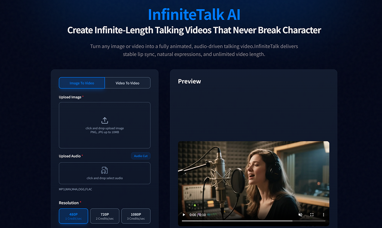 InfiniteTalk人工智能視頻 - InfiniteTalk - AI 口型同步說話視頻生成器 media 1