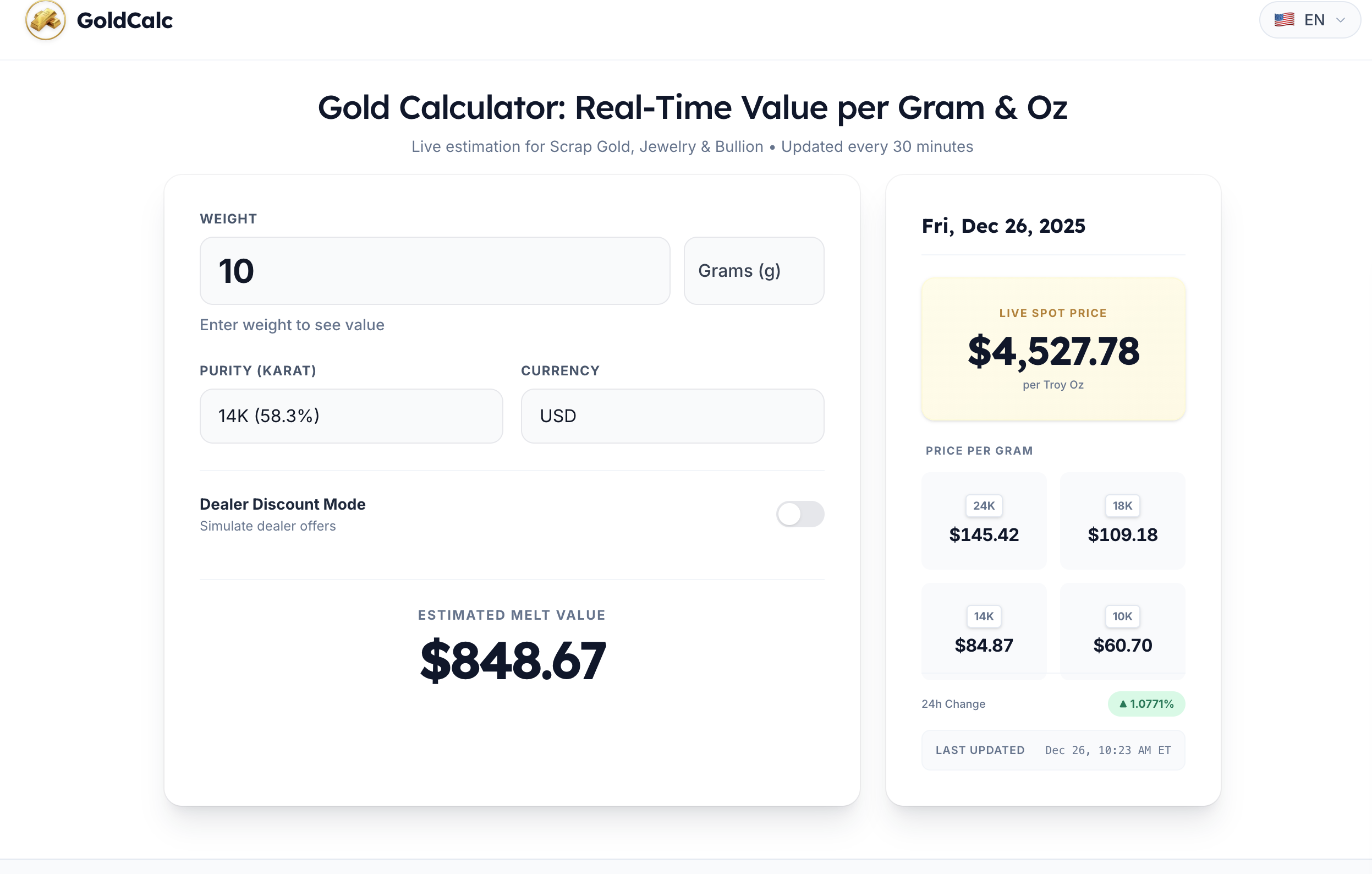 黃金計算器 - 黃金計算器：每克和盎司的實時價值 media 1