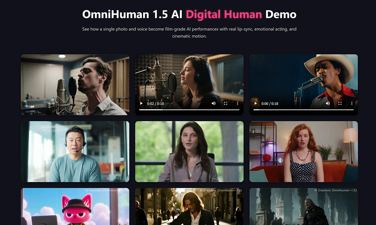 Media OmniHuman 1.5 - Muat naik foto dan suara, OmniHuman 1.5 mencipta video manusia digital seperti hidup serta-merta. 3