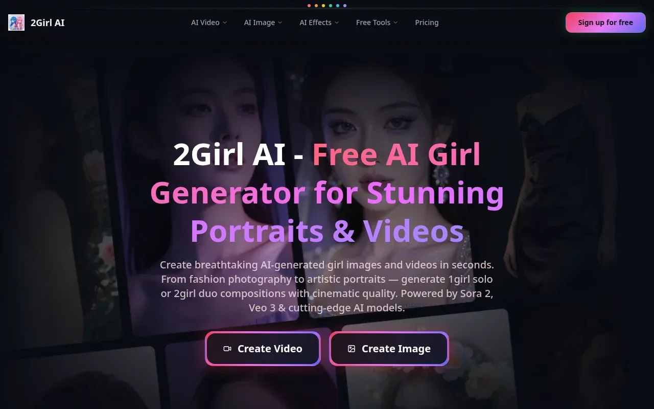 2การ์ล - 2Girl AI - เครื่องสร้าง AI Girl ฟรีสำหรับภาพบุคคลและวิดีโอที่น่าทึ่ง ลองใช้ 2Girl AI ฟรี!สร้างภาพสาว AI ที่น่าทึ่งและวิดีโอภาพยนตร์ออนไลน์สร้างองค์ประกอบ 1girl หรือ 2girl ที่สวยงาม media 2