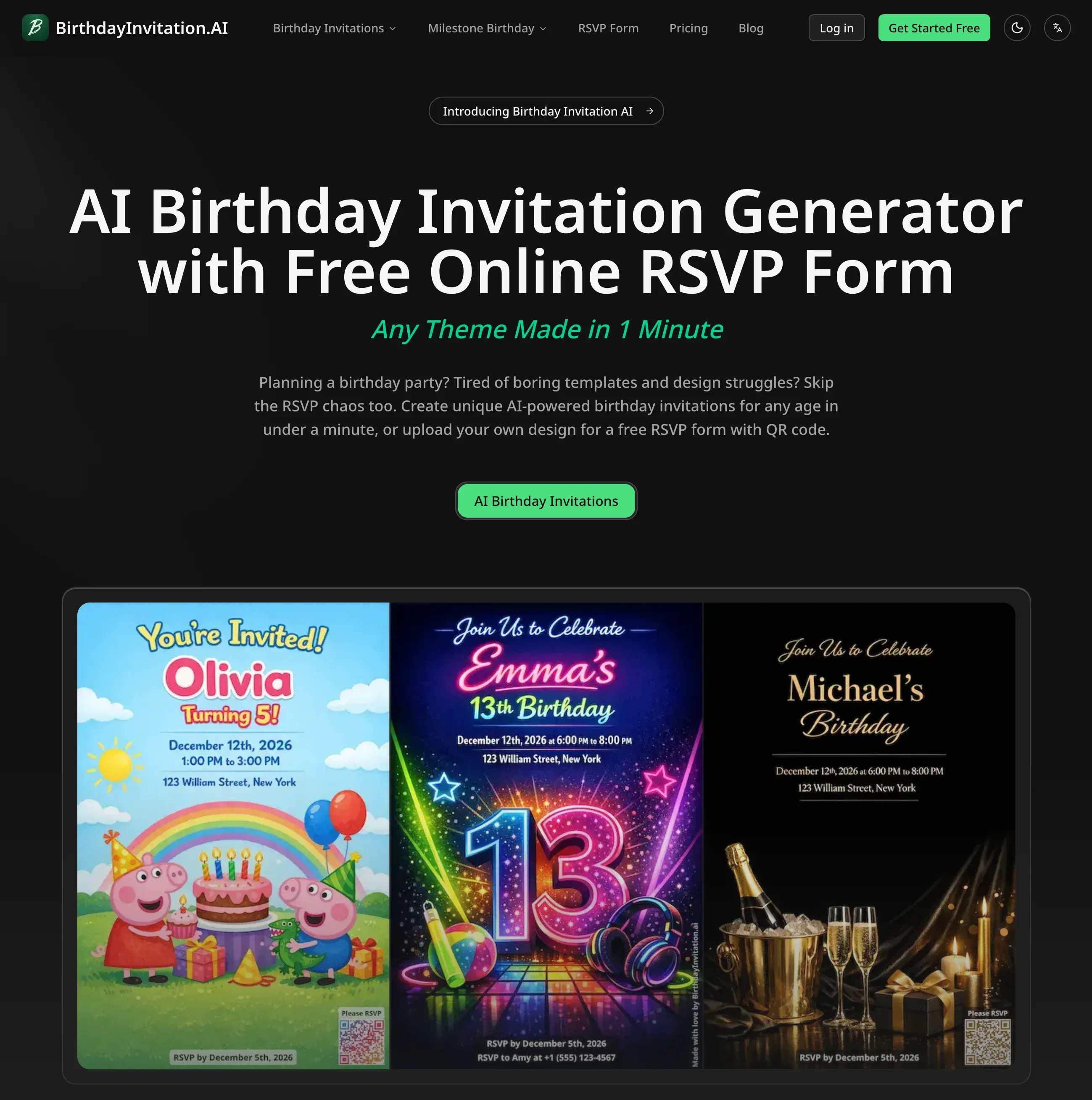 誕生日招待AI - Birthday Invitation AI は、オンライン RSVP 追跡が組み込まれた、AI を活用した誕生日招待状生成ツールです。メディア1