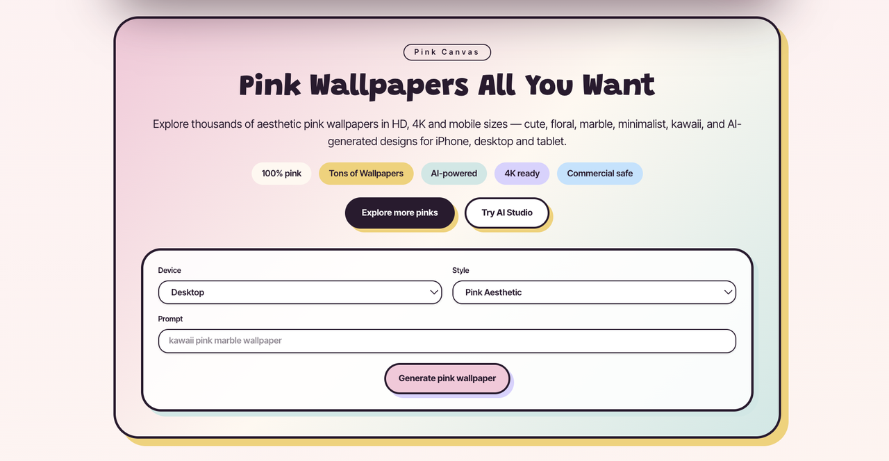 Pink Canvas - A pink aesthetic wallpaper hub for makers/creators, with built-in AI edit tools media 4