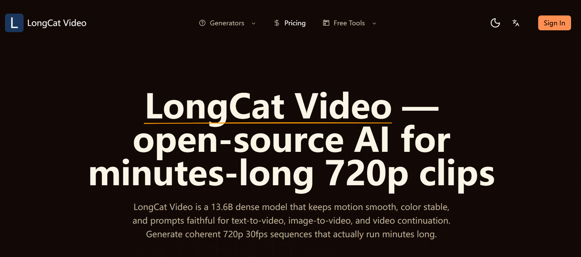 LongCat Video - Generate minutes-long AI videos from text and images with stable motion media 1