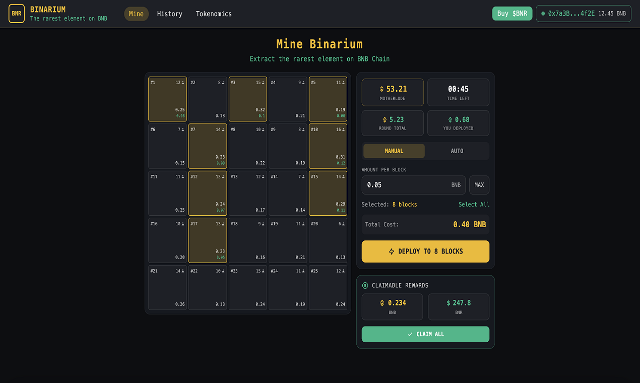 Binarium - BNB Store of Value, Binance Store of Value (SoV), Binance ORE.supply, macaron.bid for BNB, ore.supply for BNB, godl.supply on BNB, BNB chain gamified mining, On-chain mining BNB, Binarium sto media 1