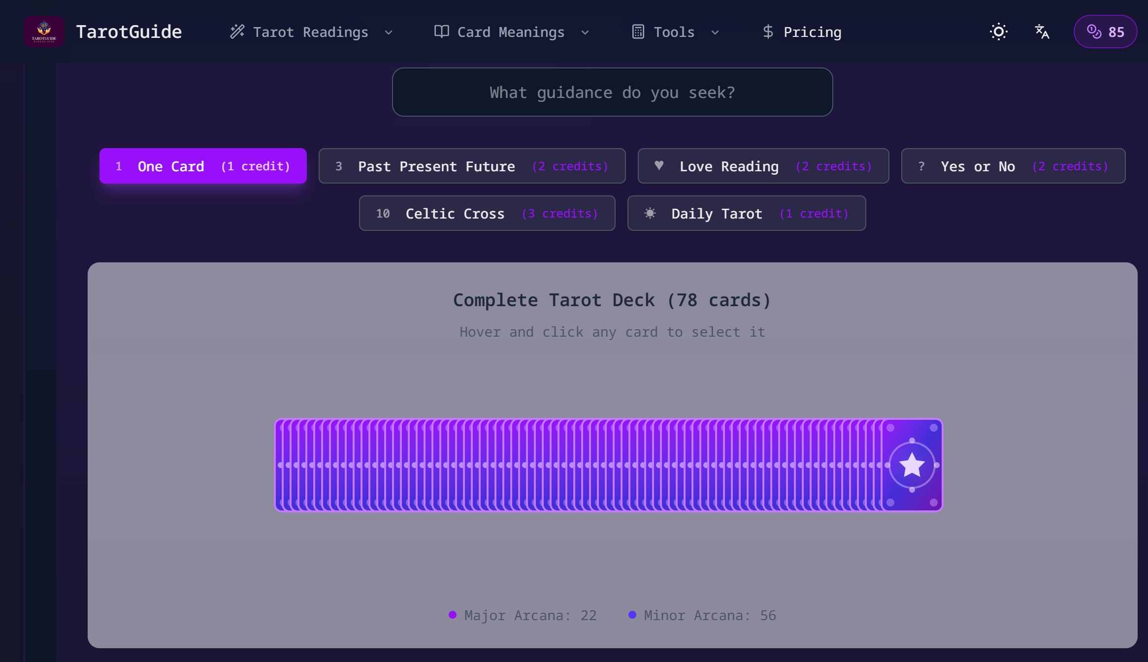 TarotGuide - Interactive tarot + two AI readers (love vs career) media 1