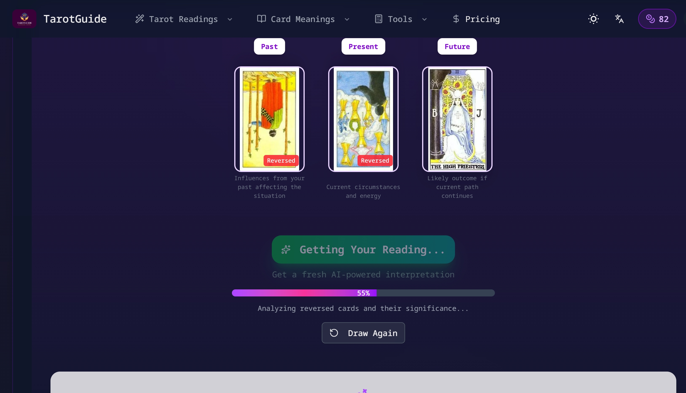 TarotGuide - Interactive tarot + two AI readers (love vs career) media 2