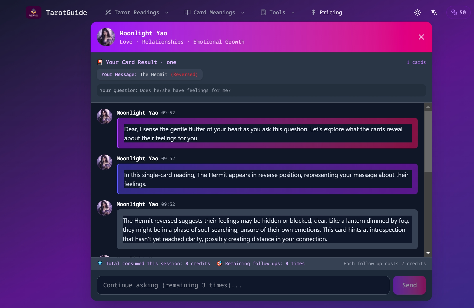 TarotGuide - Interactive tarot + two AI readers (love vs career) media 4