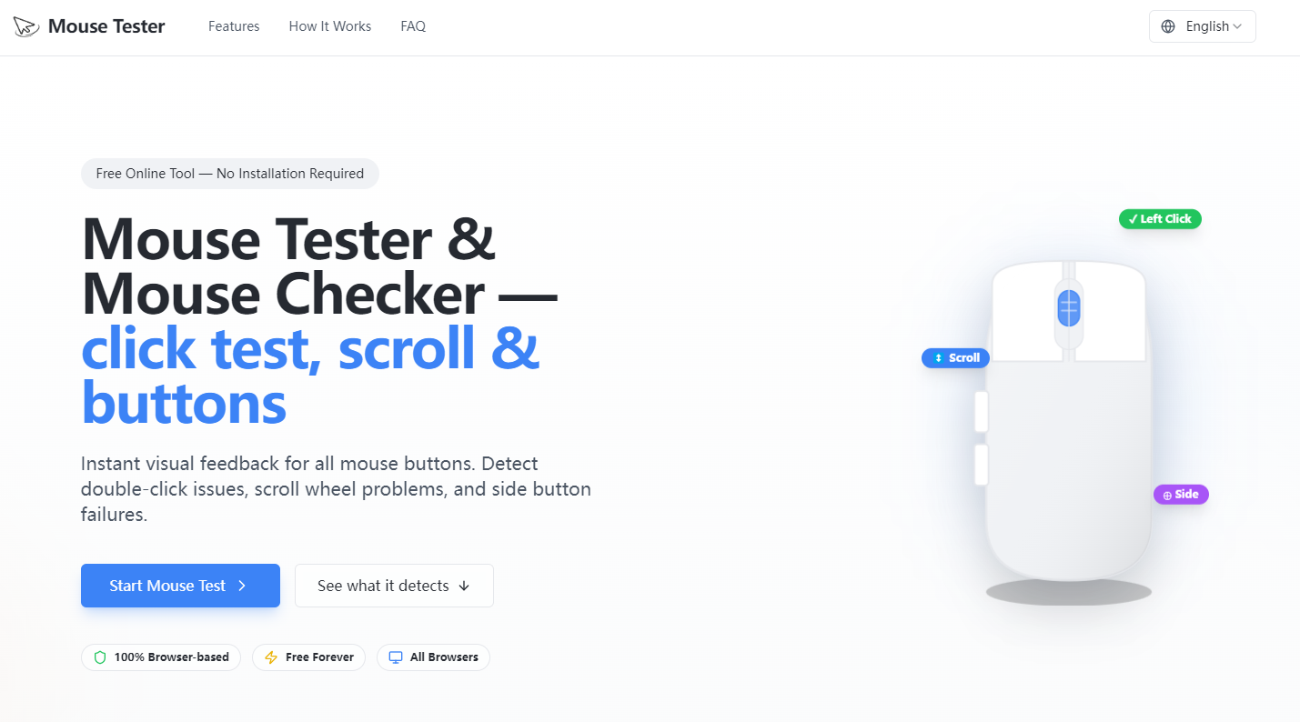 وسائط اختبار الماوس - اختبار الماوس المرئي - النقرات والنقرات المزدوجة والتحقق من عجلة التمرير. 1