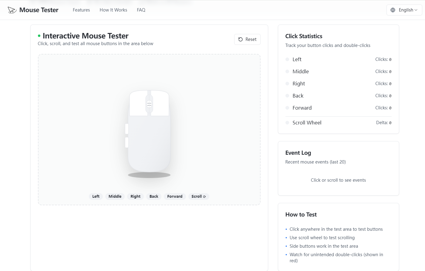 وسائط اختبار الماوس - اختبار الماوس المرئي - النقرات والنقرات المزدوجة والتحقق من عجلة التمرير. 2