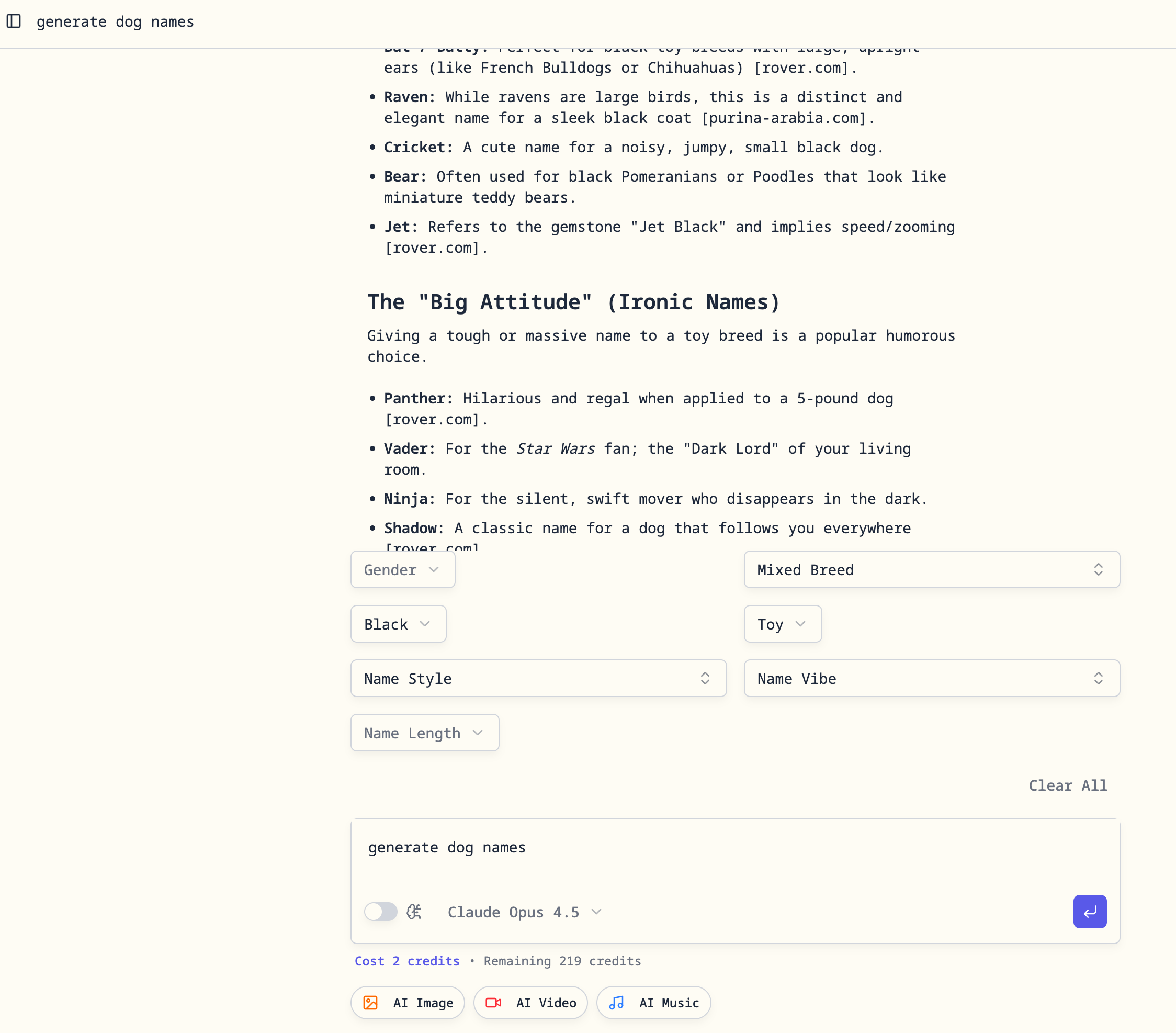 Mídia 1 de AIDogNames - Gerador de nomes de cães - Crie nomes e mídia perfeitos para cães