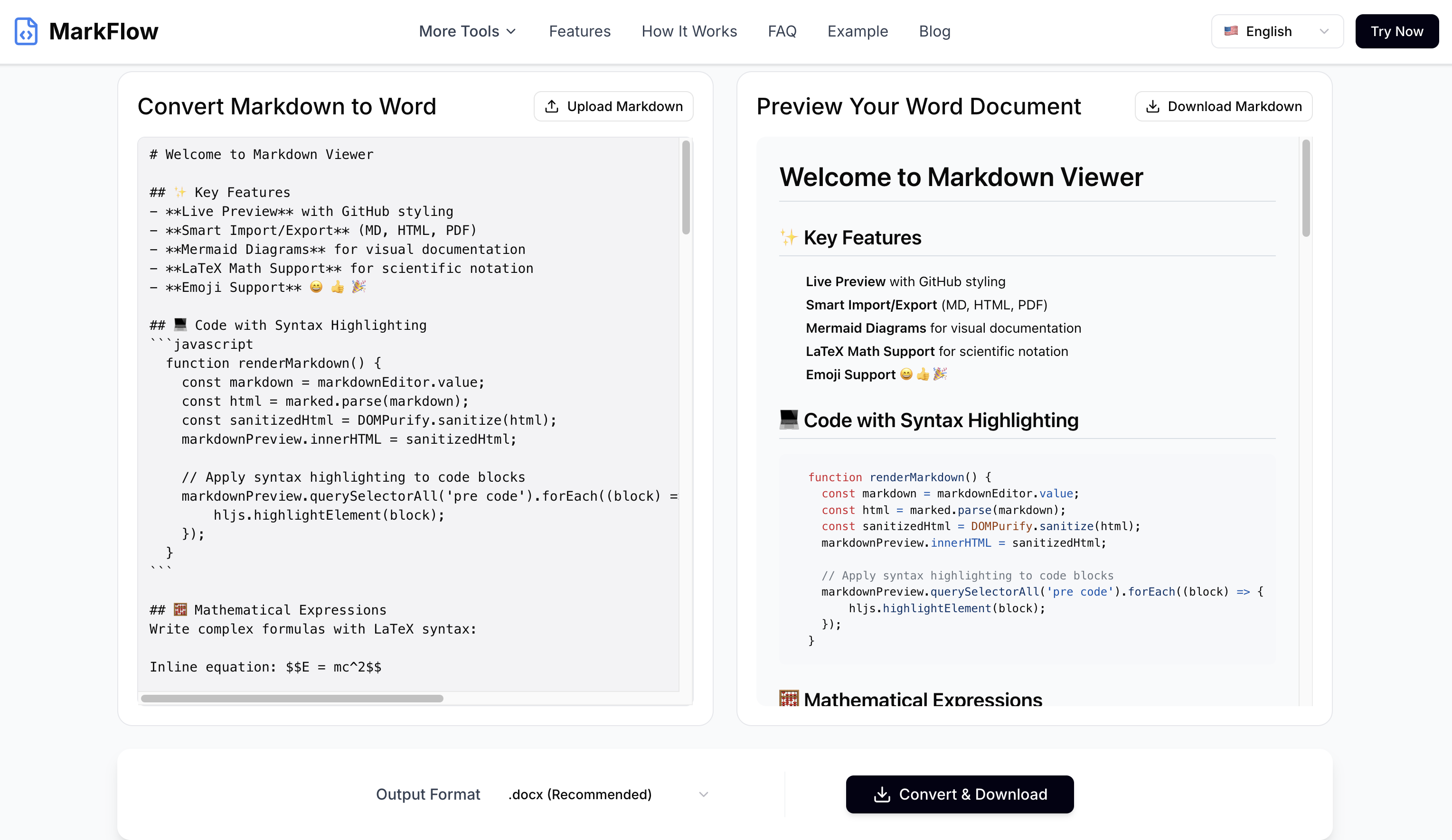وسائط مارك فلو - تخفيض السعر إلى محول الكلمات: مجاني، يدعم LaTeX وMermaid 1