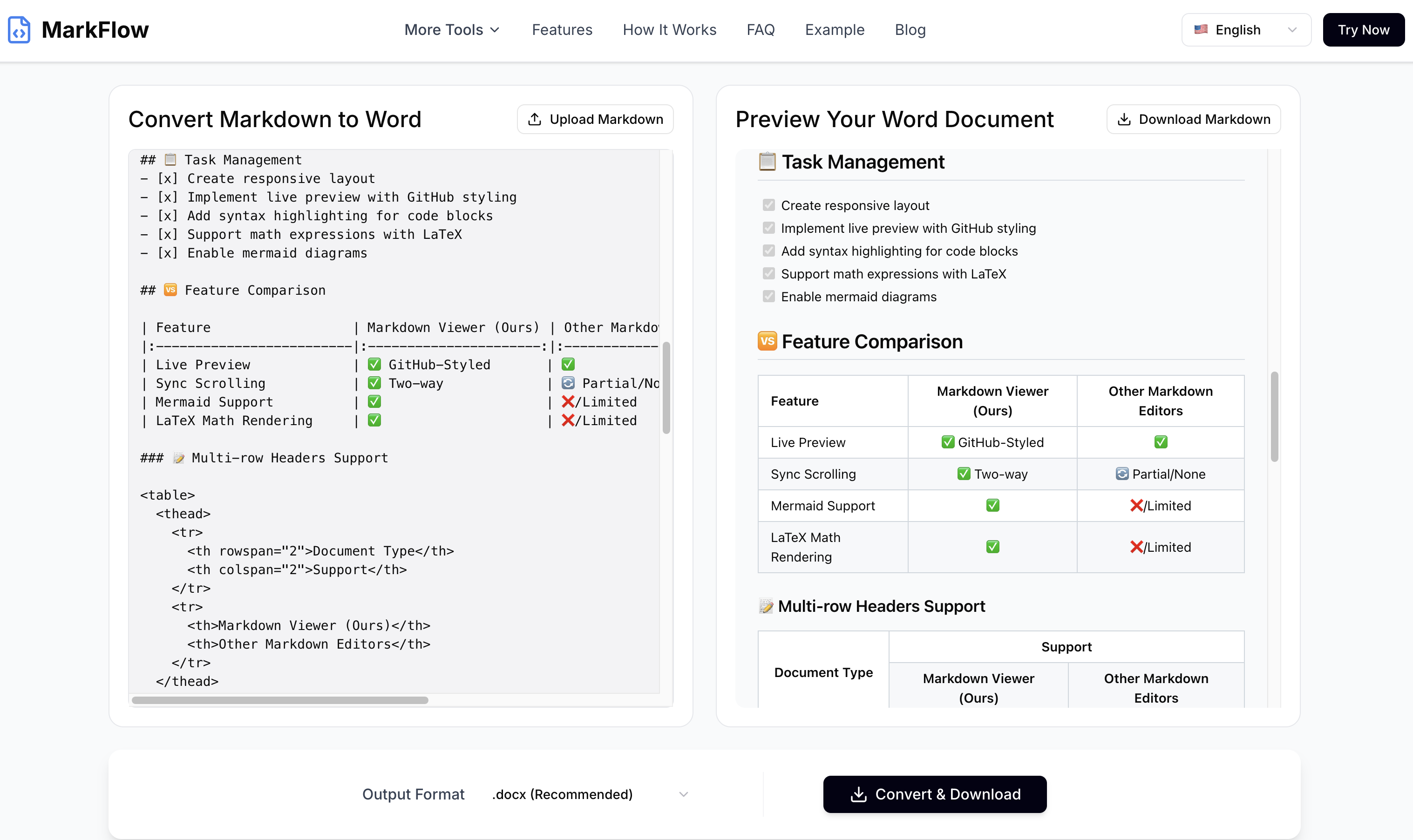 وسائط مارك فلو - تخفيض السعر إلى محول الكلمات: مجاني، يدعم LaTeX وMermaid 3