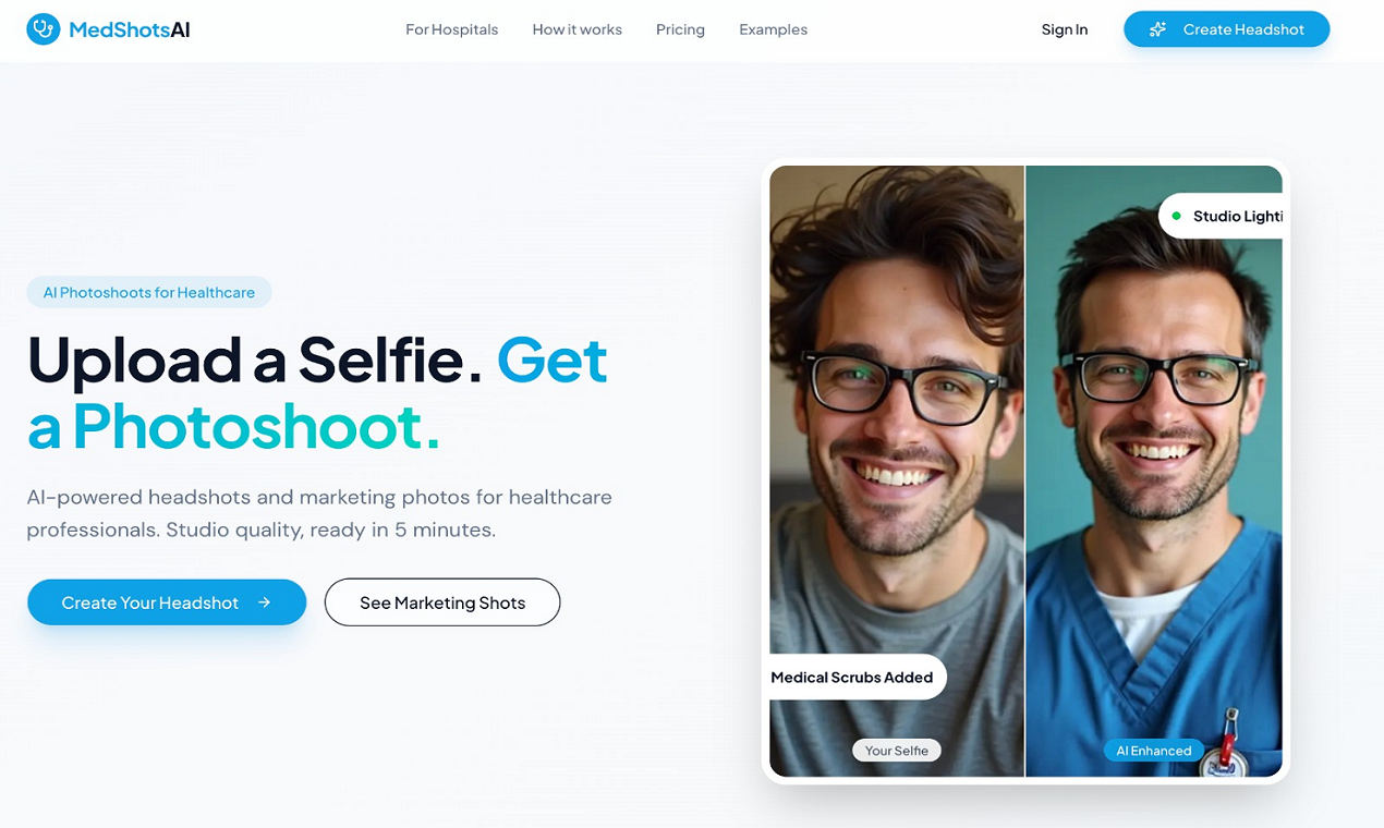 MedShotsAI - AI headshots, medical headshots, healthcare professional photos, doctor headshots, nurse photos, dentist headshots, medical professional photography, LinkedIn headshots healthcare, AI photo g media 1