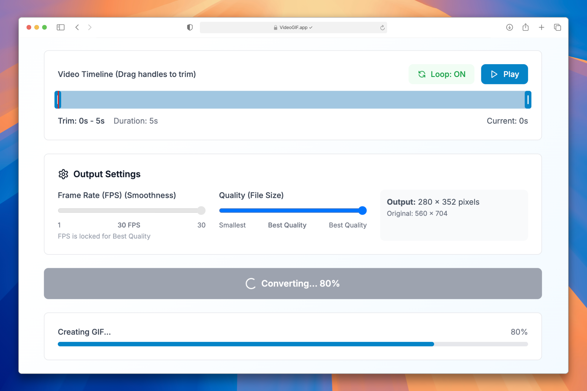 VideoGIF.app - Video to GIF Converter - Free online video to GIF converter. No watermarks, no limits, no registration. Convert MP4, MOV, AVI to animated GIFs instantly. media 1