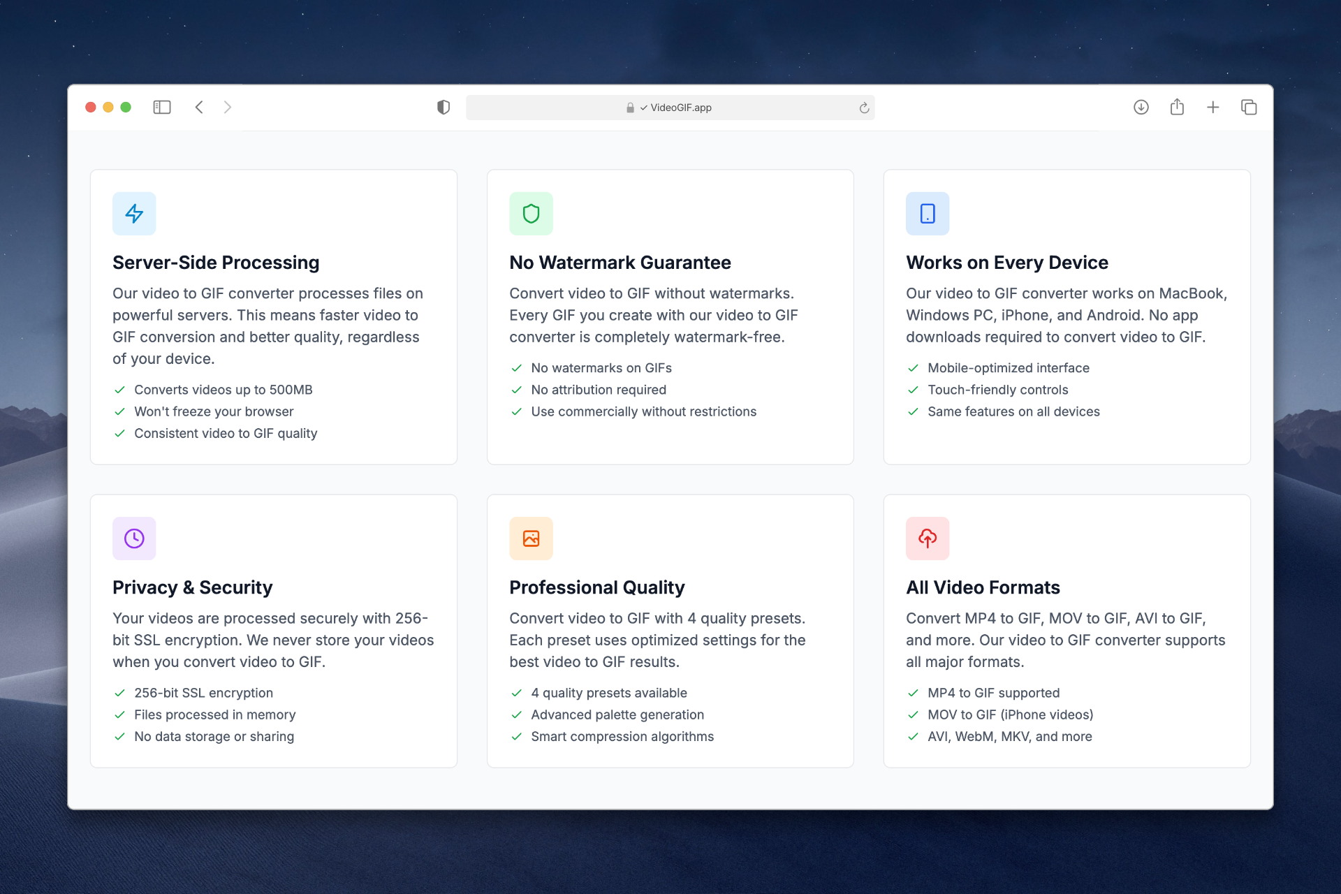 VideoGIF.app - Video to GIF Converter - Free online video to GIF converter. No watermarks, no limits, no registration. Convert MP4, MOV, AVI to animated GIFs instantly. media 2