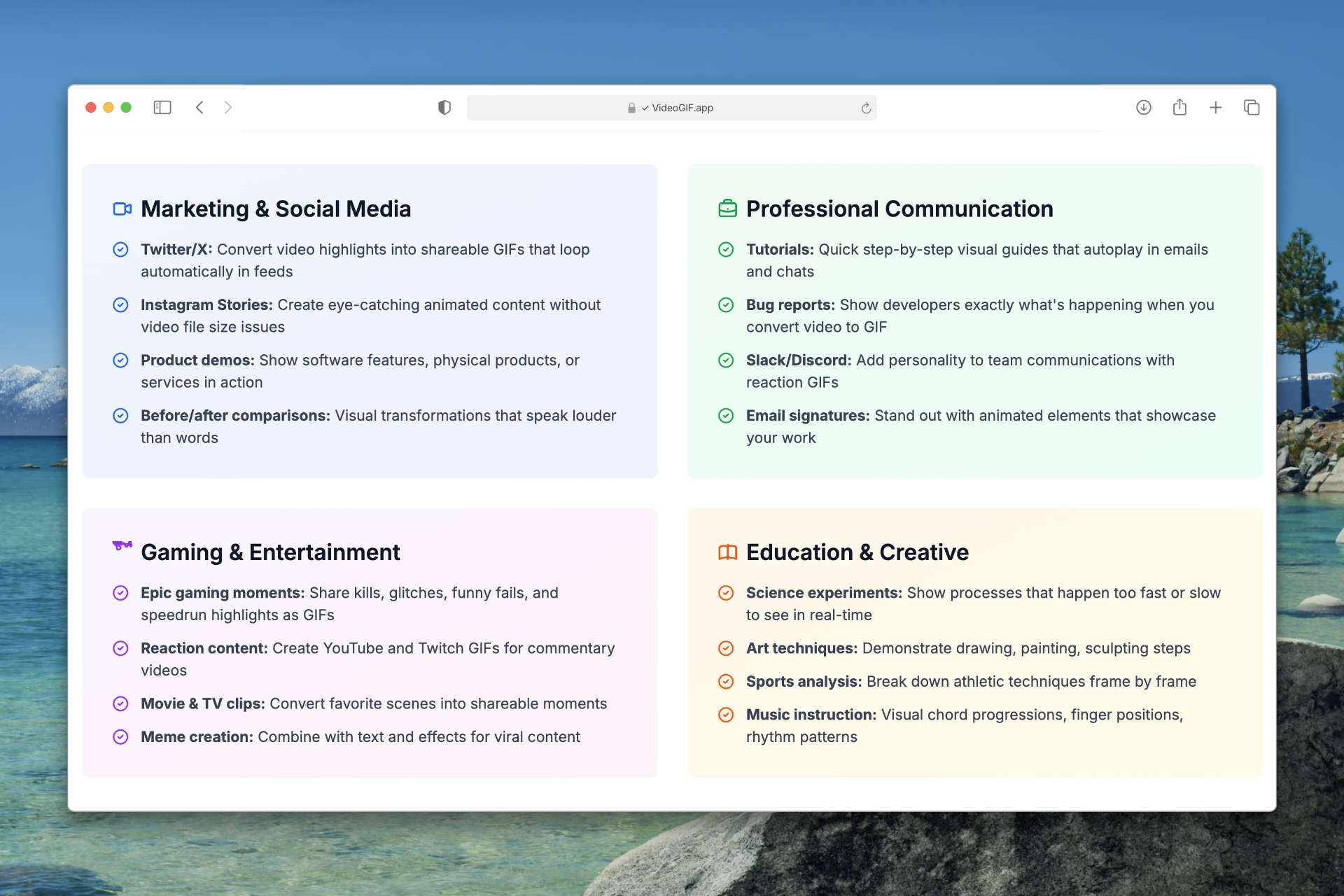 VideoGIF.app - Video to GIF Converter - Free online video to GIF converter. No watermarks, no limits, no registration. Convert MP4, MOV, AVI to animated GIFs instantly. media 3