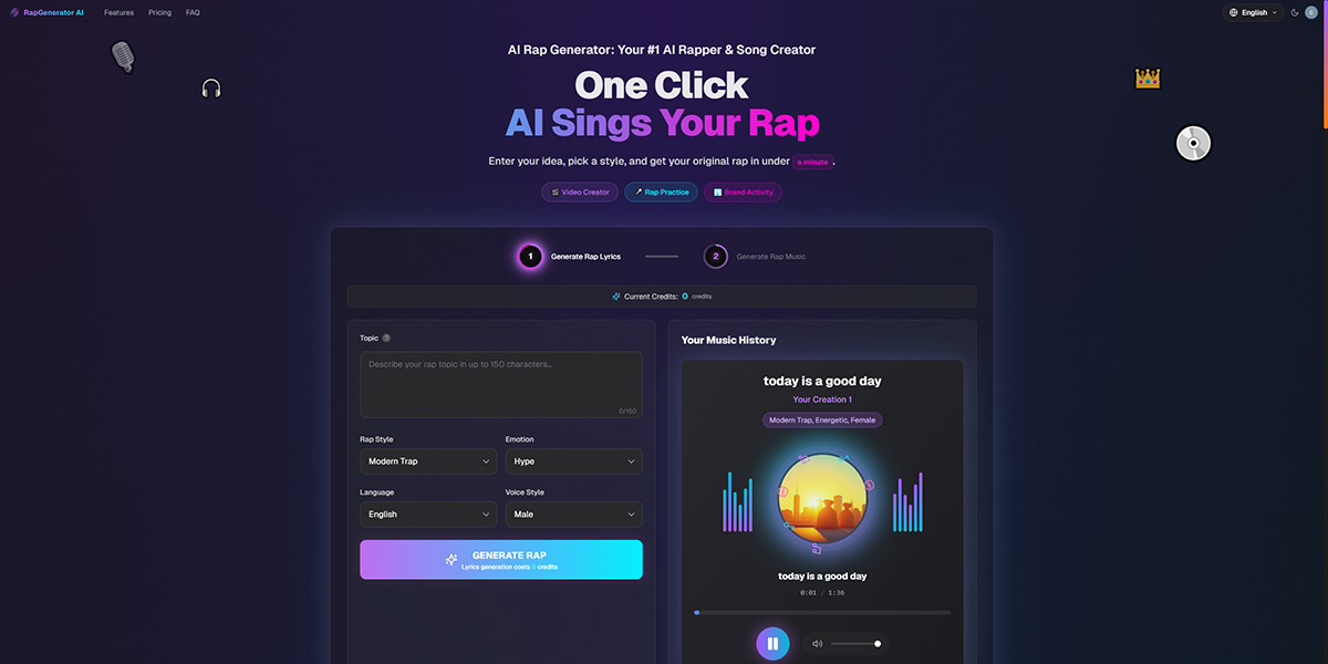 RapGenerator AI - The AI Rap Generator that creates complete songs (lyrics + vocals) in 60 seconds. media 1