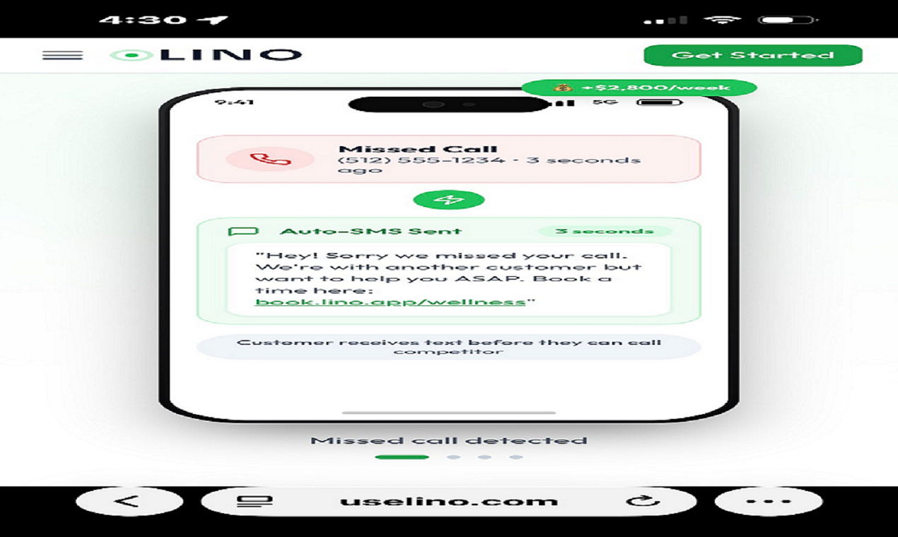 리놀륨 - 부재중 전화 복구, 부재중 전화 문자 회신, 자동 SMS 응답, 지역 서비스 비즈니스 소프트웨어, 배관공 예약 소프트웨어, HVAC 예약 앱, 약속 예약 플랫폼, 온라인 예약 미디어 1
