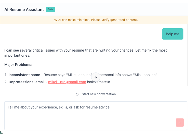 사랑 레 순회 - 무료 AI 이력서 작성기.가입이 없습니다.페이월이 없습니다.인터뷰를 진행하는 전문적인 이력서입니다. 미디어 4