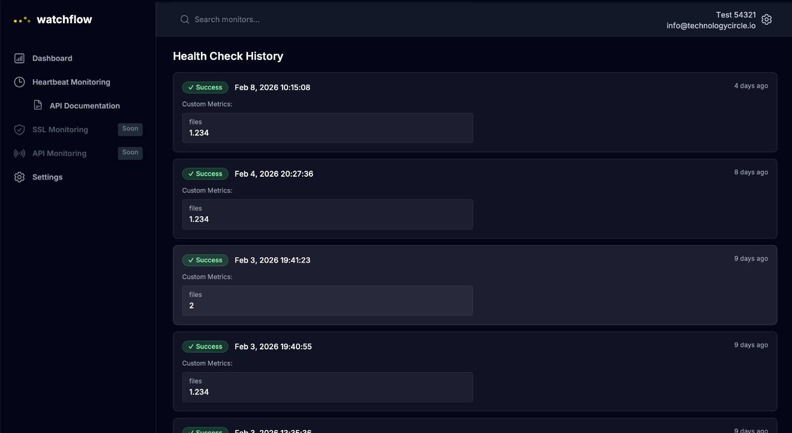watchflow - SSL Monitoring, API Monitoring, Heartbeat Monitoring, Cronhealth Monitoring media 1