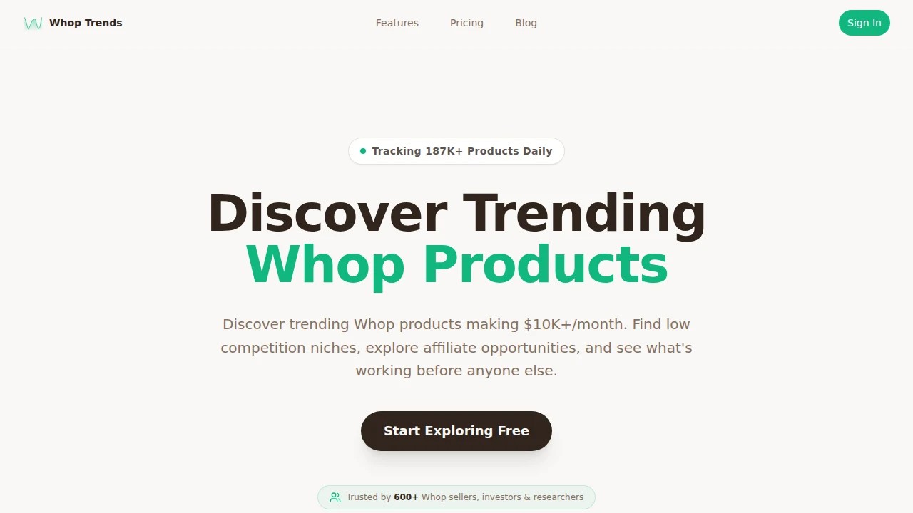Whop Trends - Track 190K+ products with revenue estimates, rankings, and historical growth charts. media 1