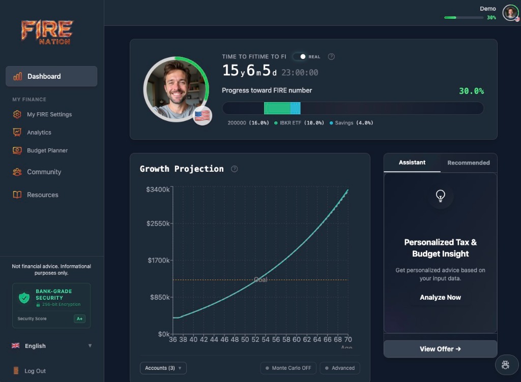 FireNation - Free Net Worth Dashboard & FIRE Planner media 1