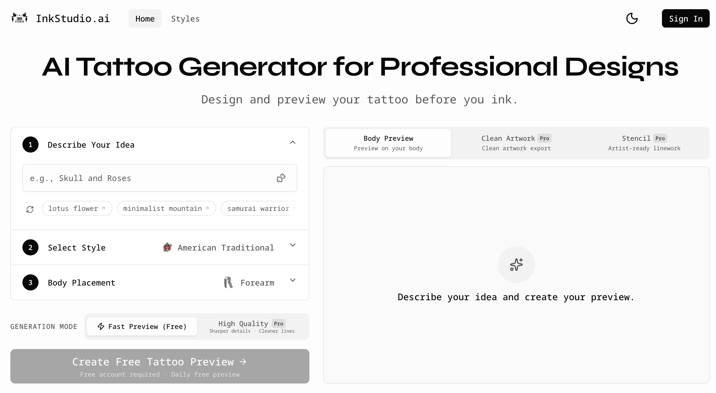 InkStudio.ai - AI tattoo generator — turn your ideas into stunning tattoo designs in seconds media 1