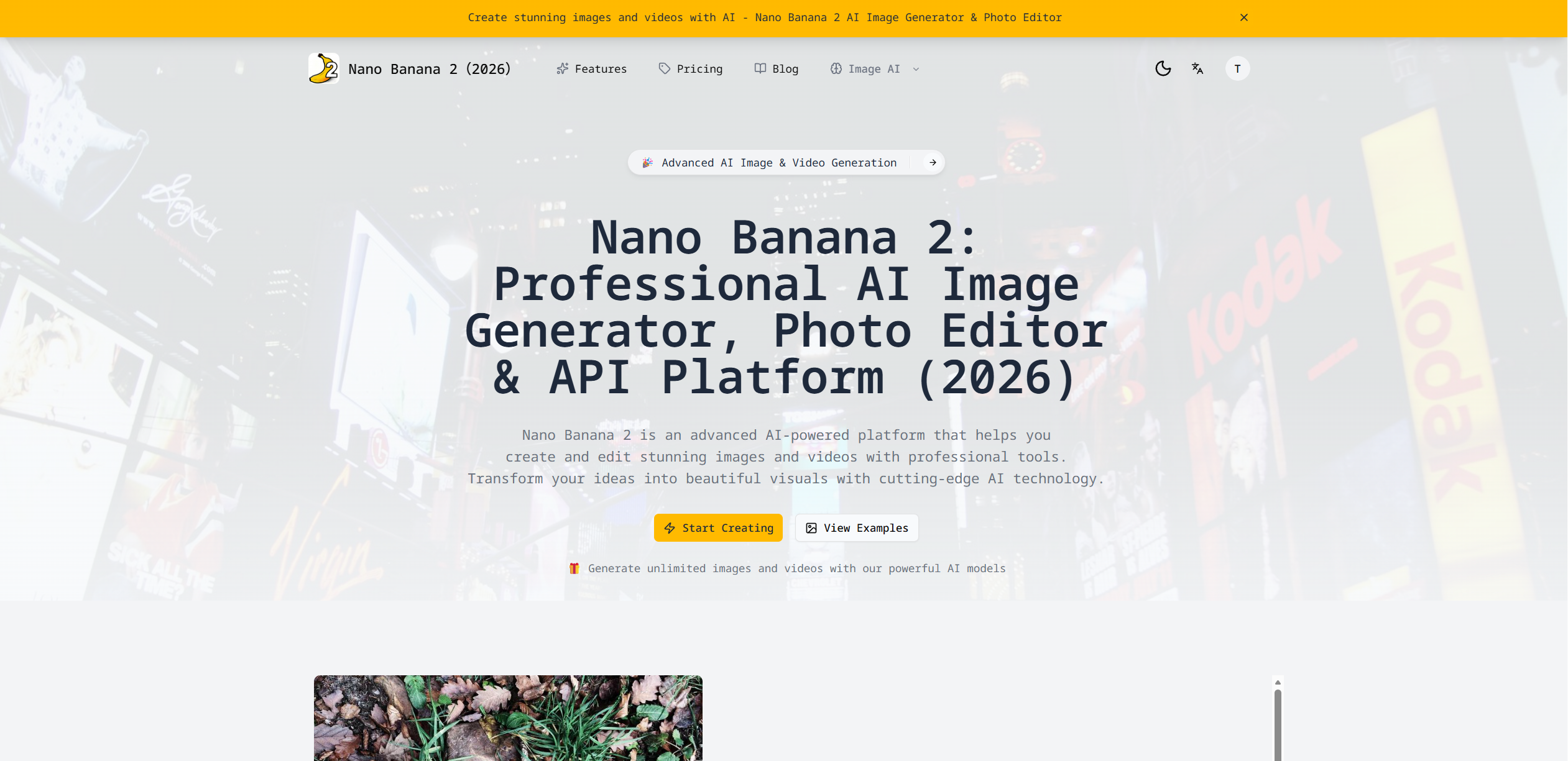 Media Nano Chuối 20 - Nano Banana 2: Trình tạo hình ảnh AI chuyên nghiệp, Trình chỉnh sửa ảnh & Nền tảng API (2026) 1