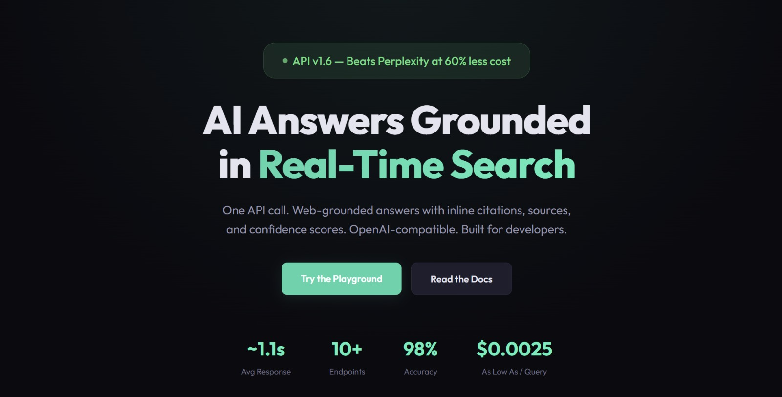 Miapi - AI API, web search API, grounded AI, real-time AI answers, Perplexity alternative, search API, AI search, question answering API, LLM API, RAG API, web grounded LLM, AI answers API, REST API, media 1