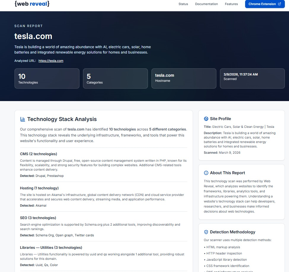 Web Reveal - web technology stack, tech stack analyzer, website profiler, cms detector, website technology lookup, saas tools, developer tools media 1