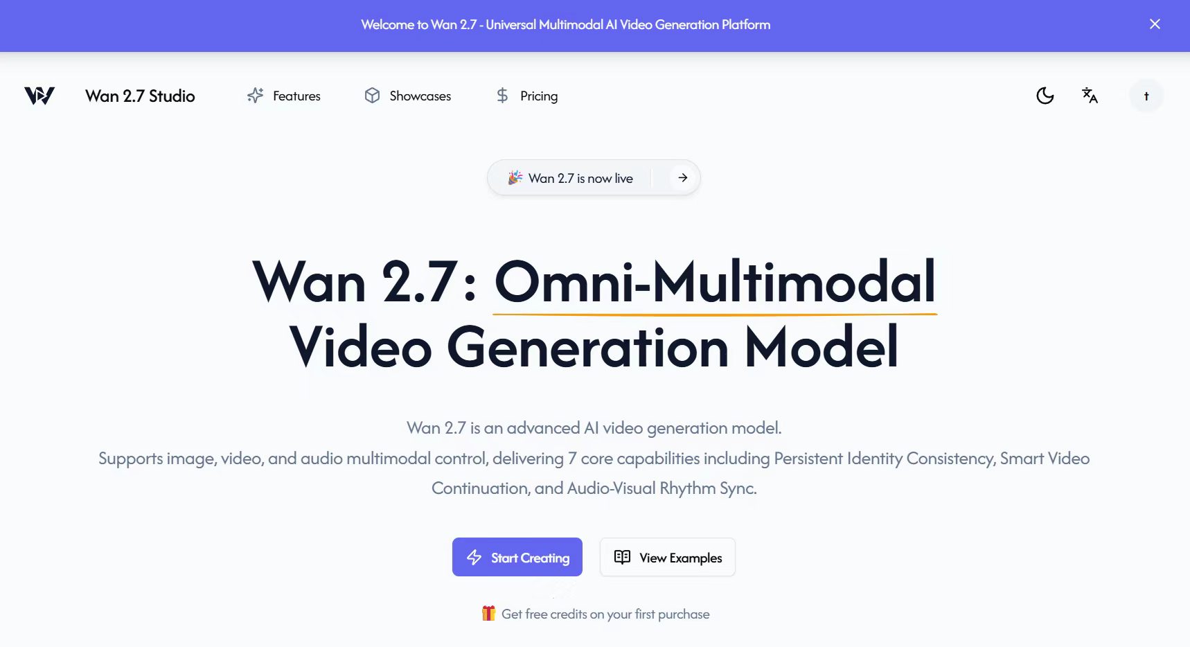 Wan 2.7 Studio - Wan 2.7 Create AI Videos Online media 1